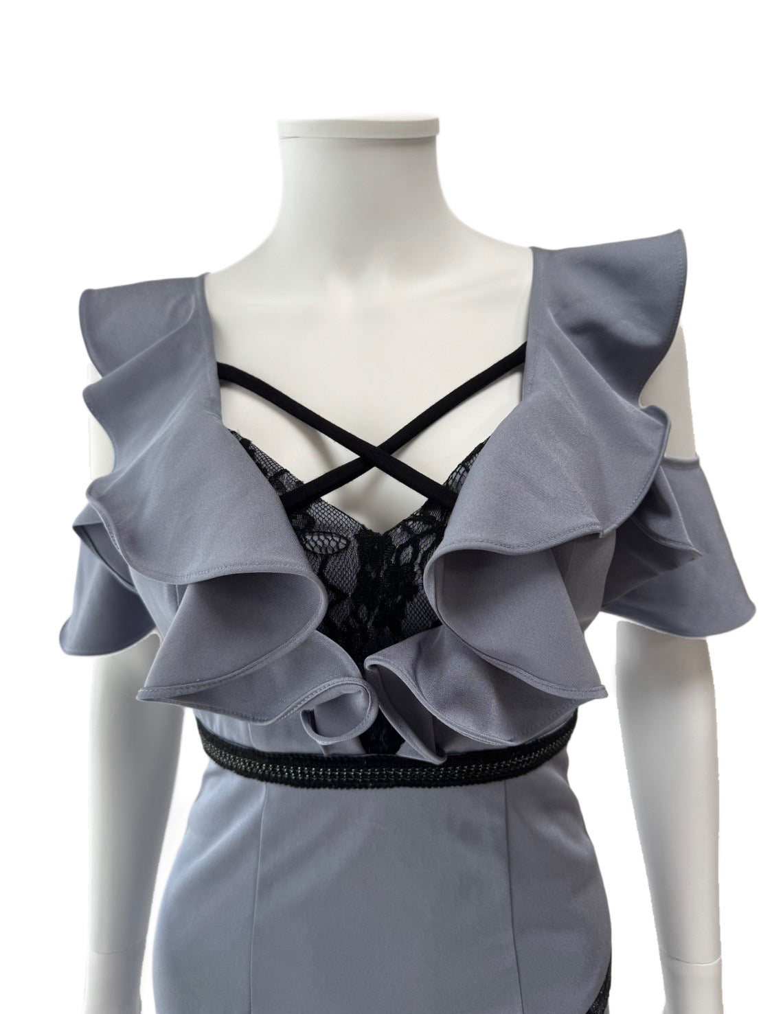 【038】オフショル スリット 袖あり レース タイト ミニドレス キャバドレス ROBE de FLEURS Glossy