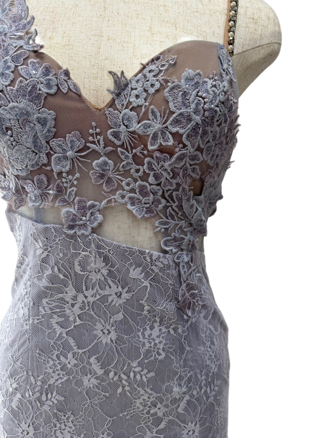 【159】レース パール シースルー ノースリーブ ミニドレス ROBE de FLEURS Glossy