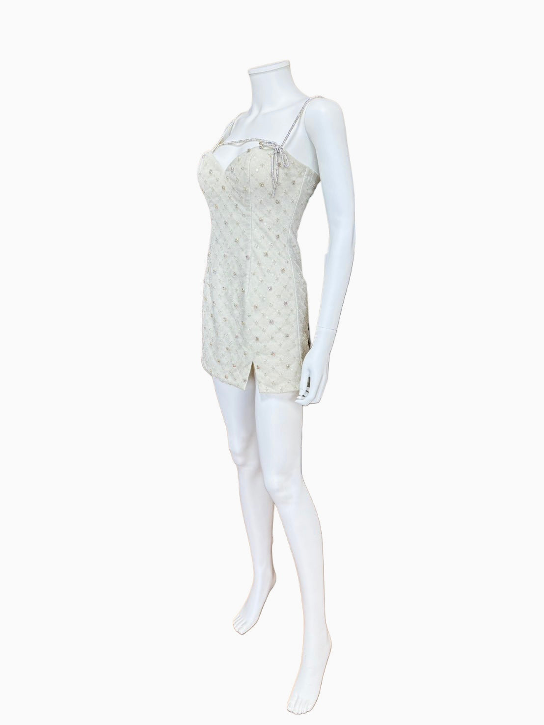 【183】ノースリーブ ビジュー リボン スリット Aライン ROBE de FLEURS