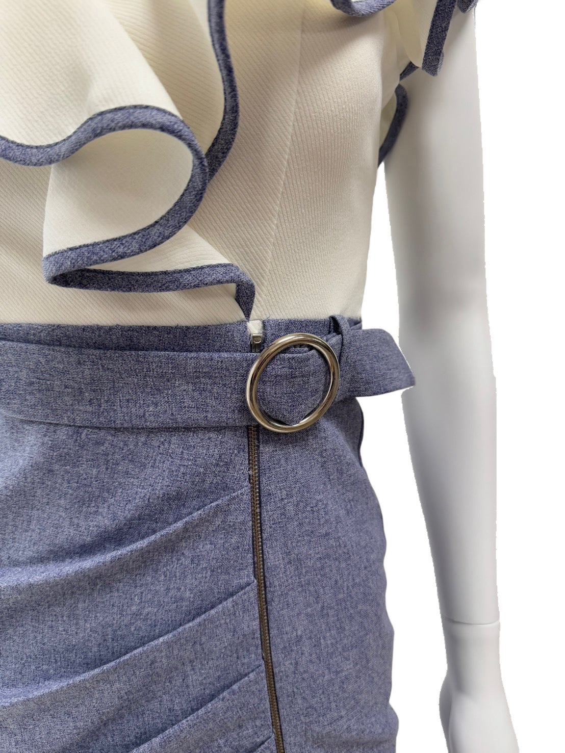 【131】フリル スリット ジップ ベルト サイドギャザー ツートーン ROBE de FLEURS