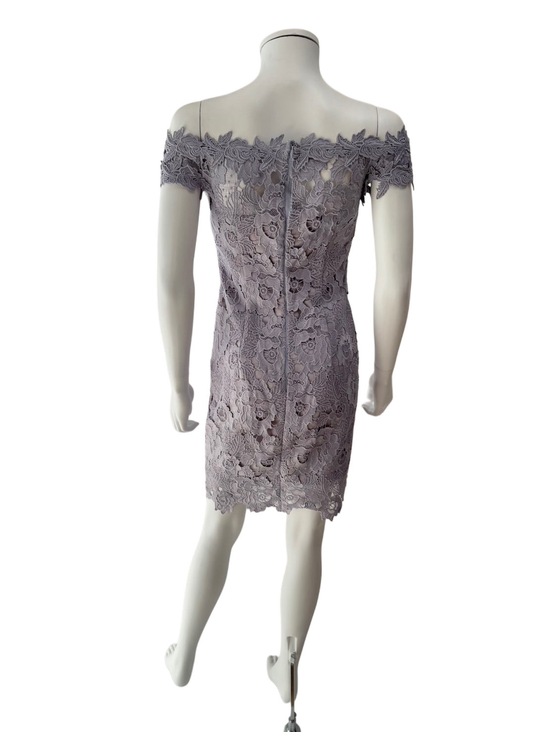 【120】オフショルダー レース ひざ丈 ミディアムドレス an