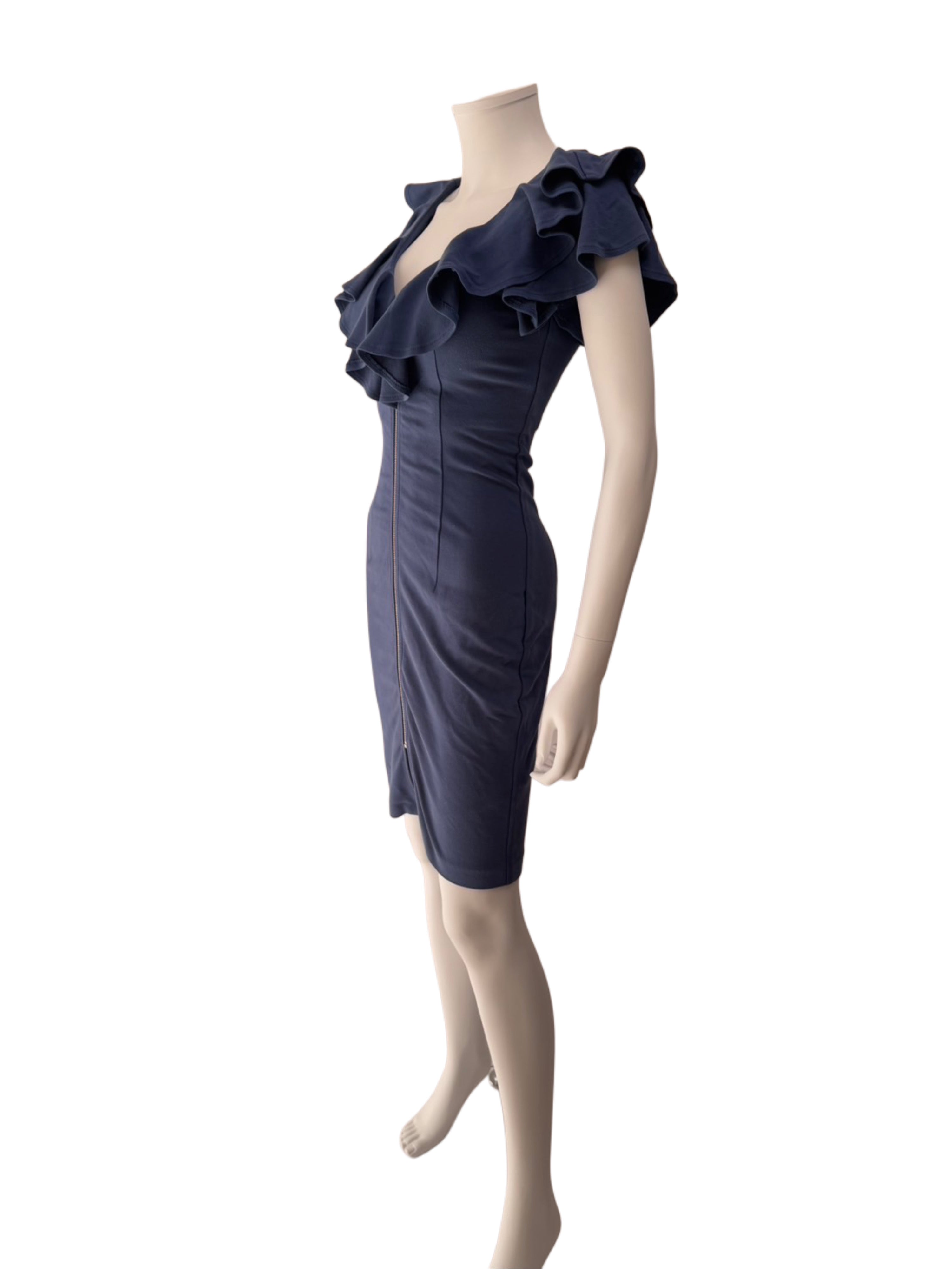 【100】フリル フロントジップ ひざ丈 ミディアムドレス DEA.by ROBE de FLEURS