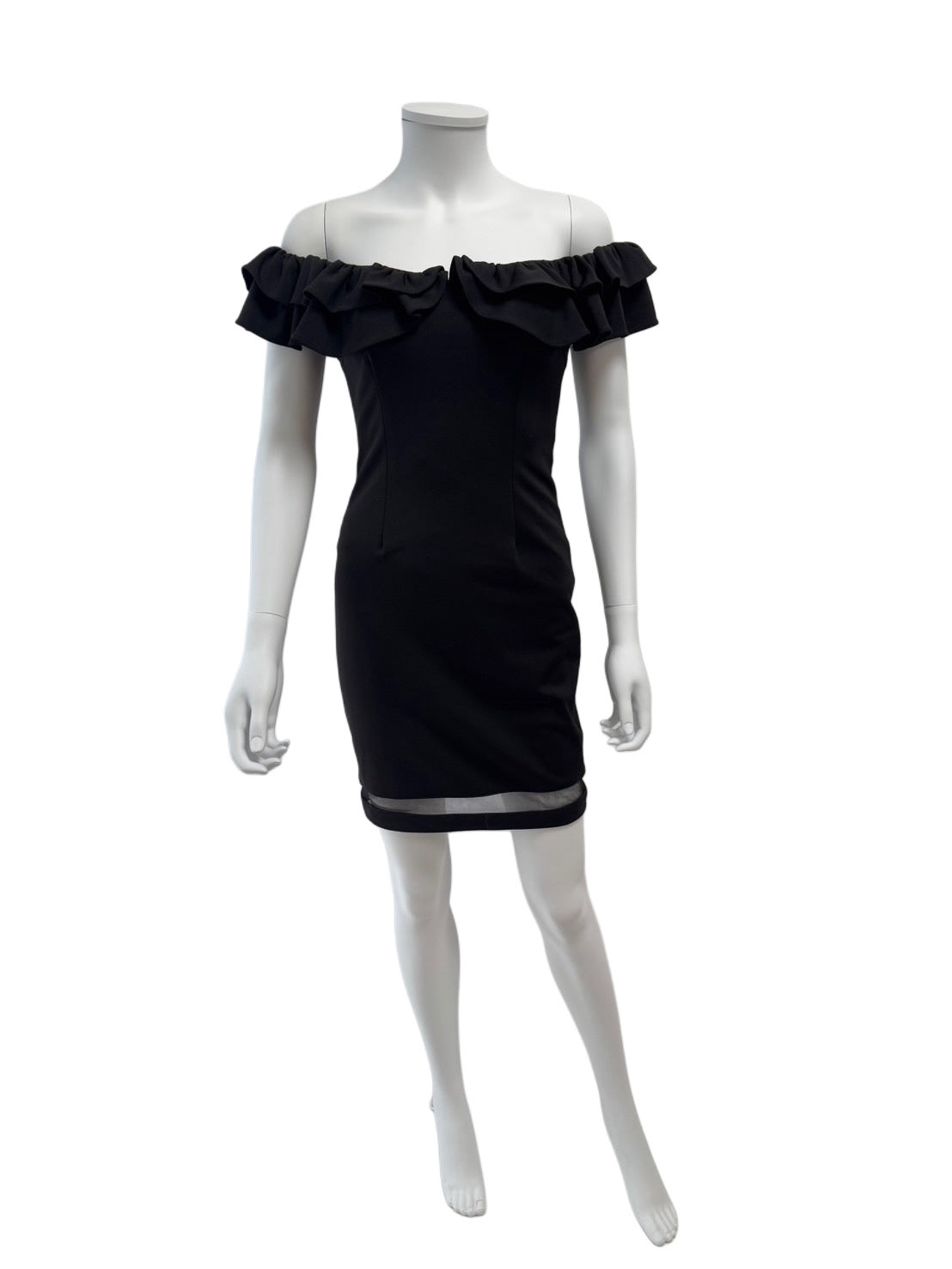 【111】オフショルダー フリル シースルー ミニ丈 ミニドレス an