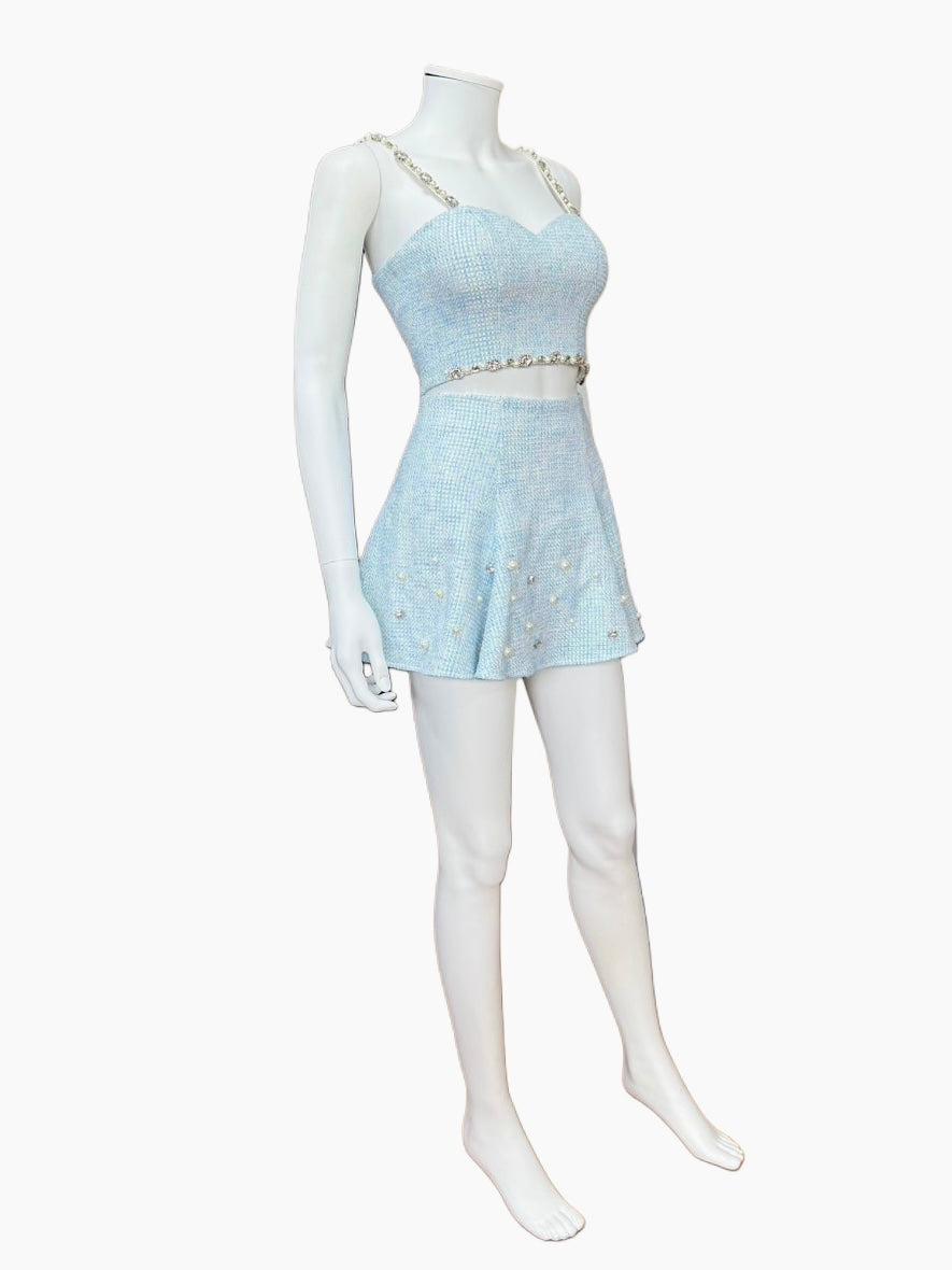 【001】NEW！ノースリーブ ビジュー セットアップ Aライン フレア ツイード ROBE de FLEURS