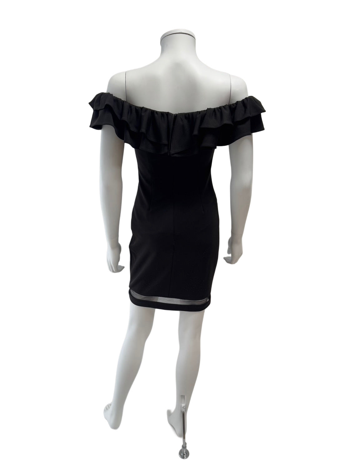 【111】オフショルダー フリル シースルー ミニ丈 ミニドレス an