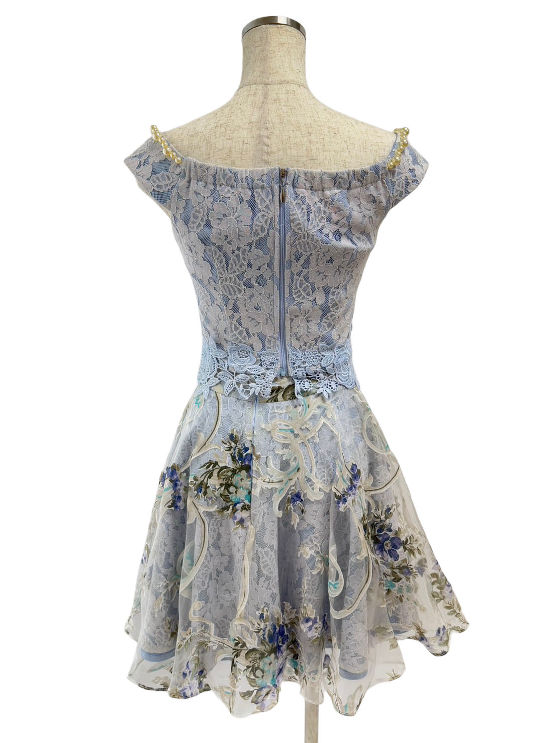 【123】セットアップ パール レース フレア ミニドレス an