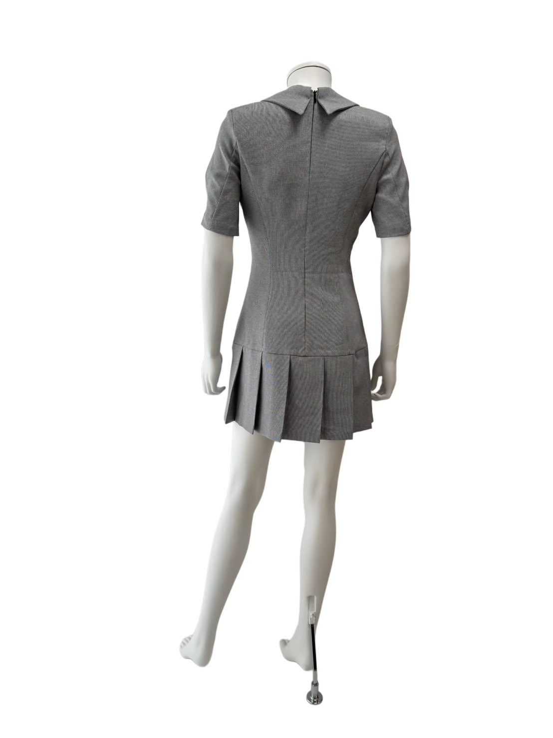 【161】プリーツ 袖あり 襟付き Vネック ミニドレス an