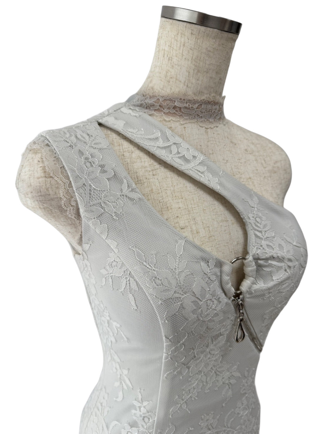 【155】ネックリボン ワンショルダー レース ジップ ROBE de FLEURS Glossy