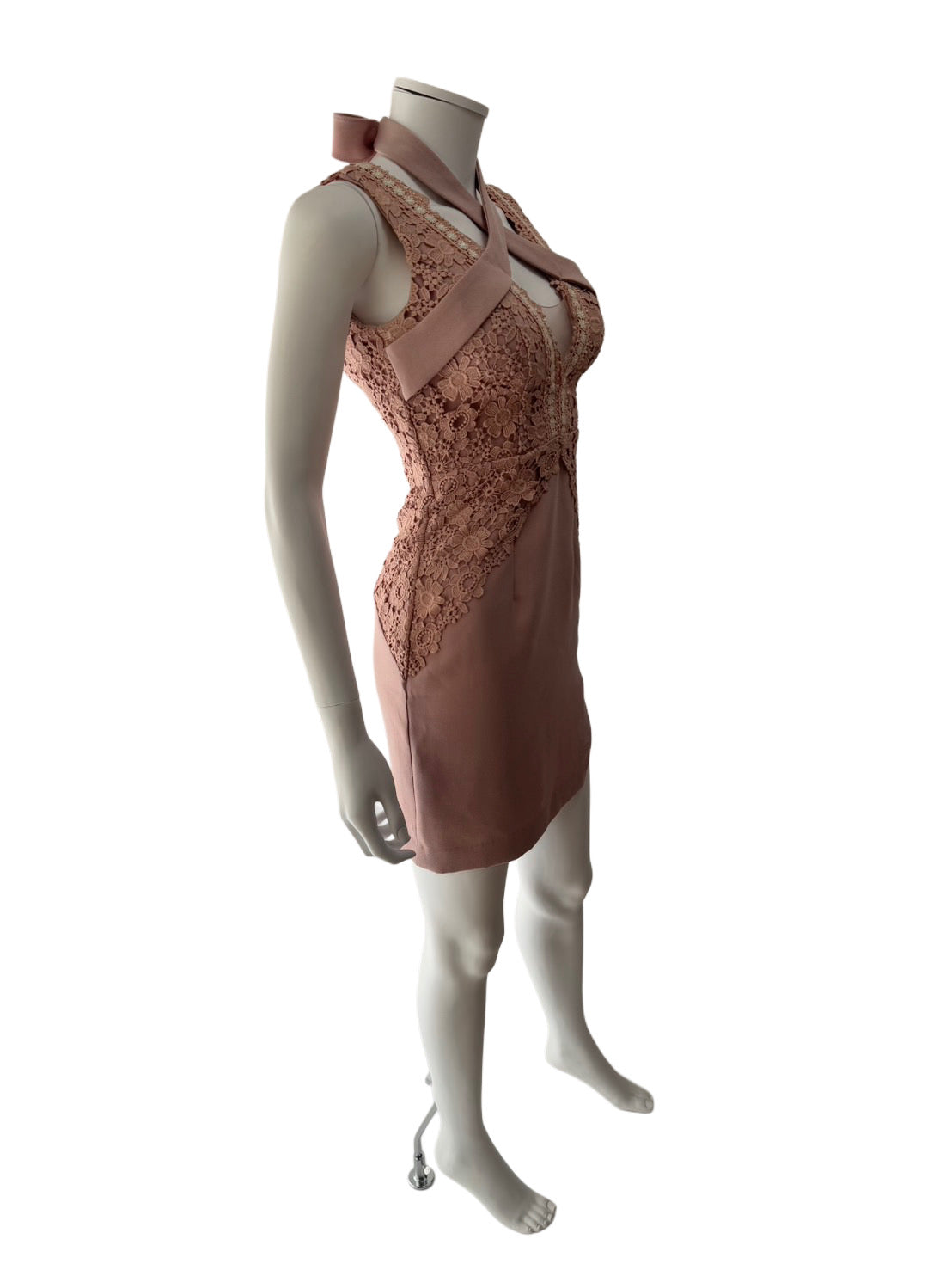 【103】ネックリボン レース スリット ミニ丈 ミニドレス an