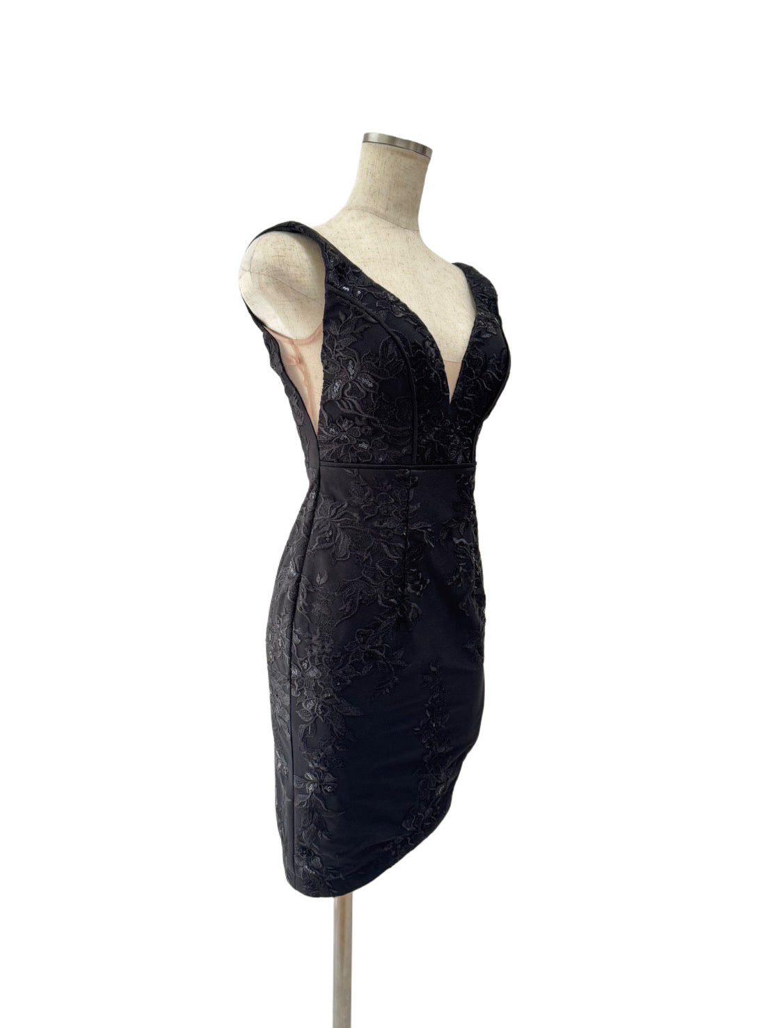 【154】ノースリーブ シースルー ビジュー スリット ROBE de FLEURS Glossy