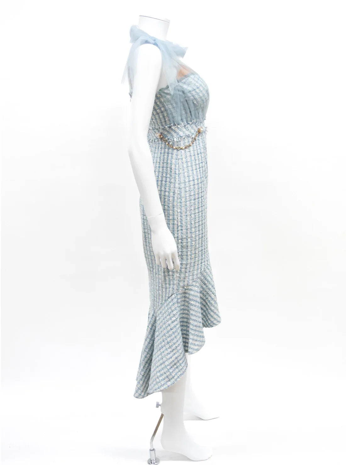 チュール ツイード ビジュー マーメイド キャミソール ミディアムドレス キャバドレス an | et toi（エトワ） レンタルキャバドレス