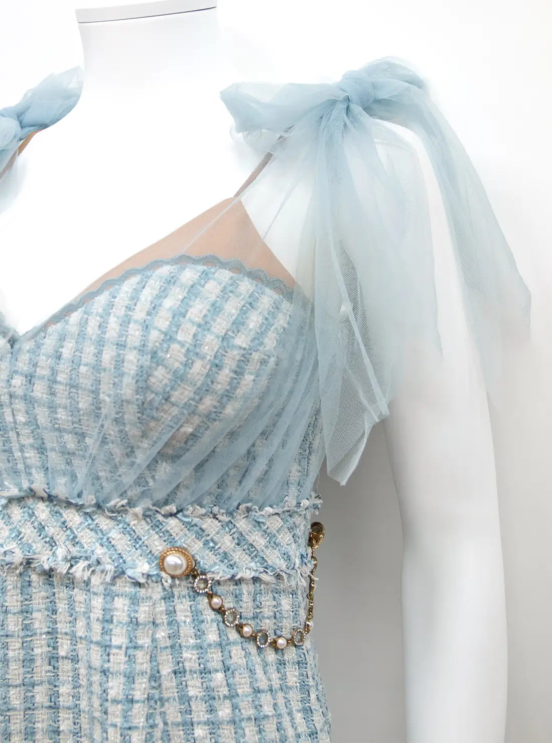 チュール ツイード ビジュー マーメイド キャミソール ミディアムドレス キャバドレス an | et toi（エトワ） レンタルキャバドレス