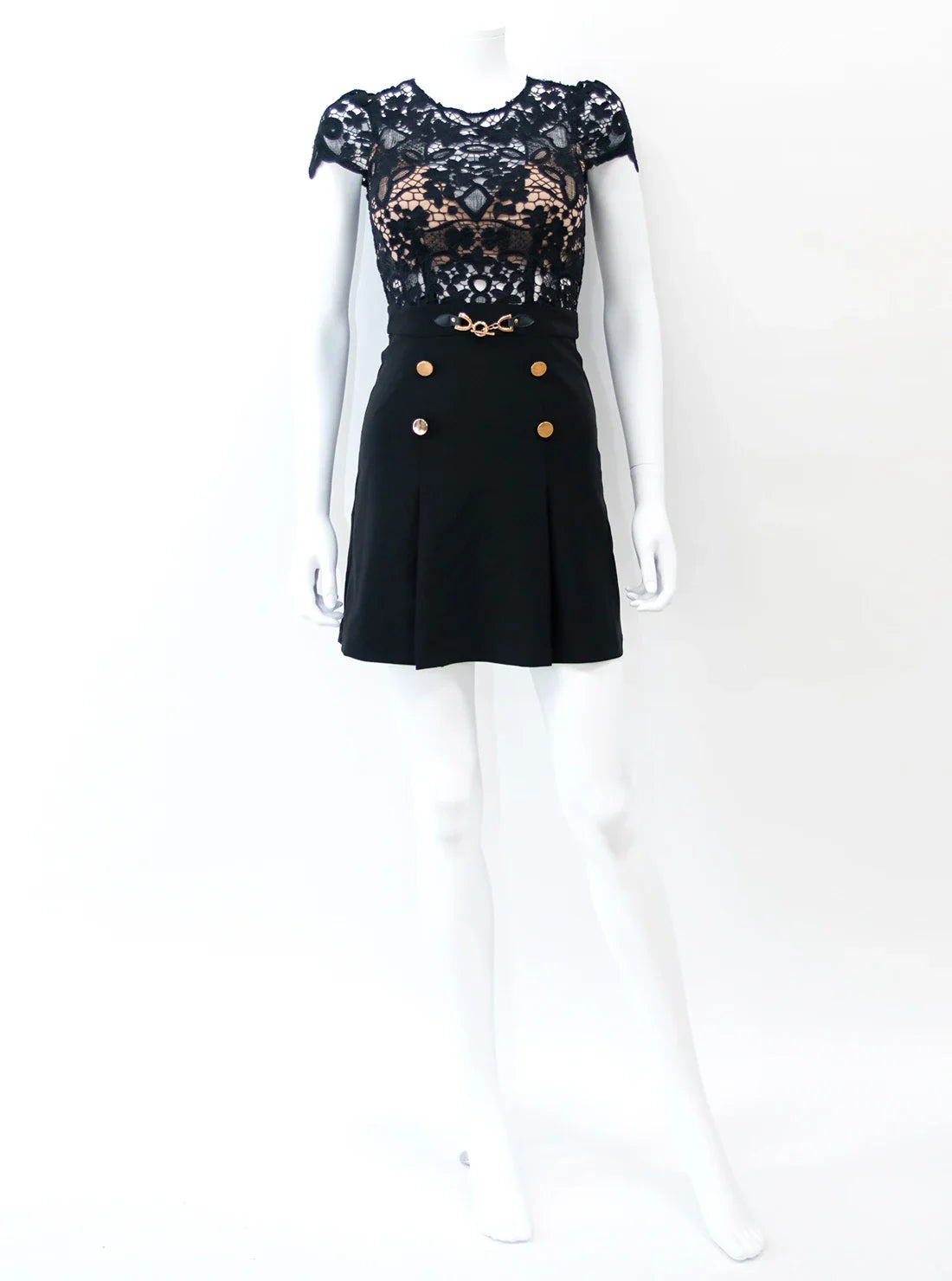 レース プリーツ 半袖 袖あり Aライン フレア ミニドレス キャバドレス an | et toi（エトワ） レンタルキャバドレス