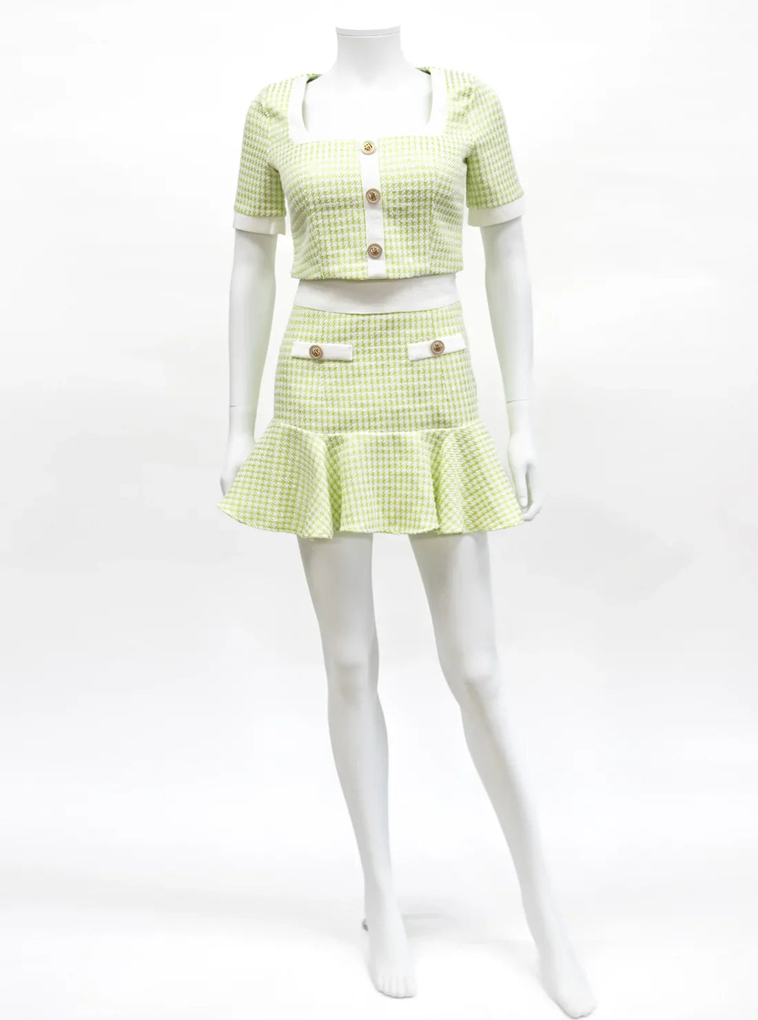 セットアップ ツイード フロントボタン 半袖 袖あり Aライン フレア ミニドレス キャバドレス an | et toi（エトワ） レンタルキャバドレス