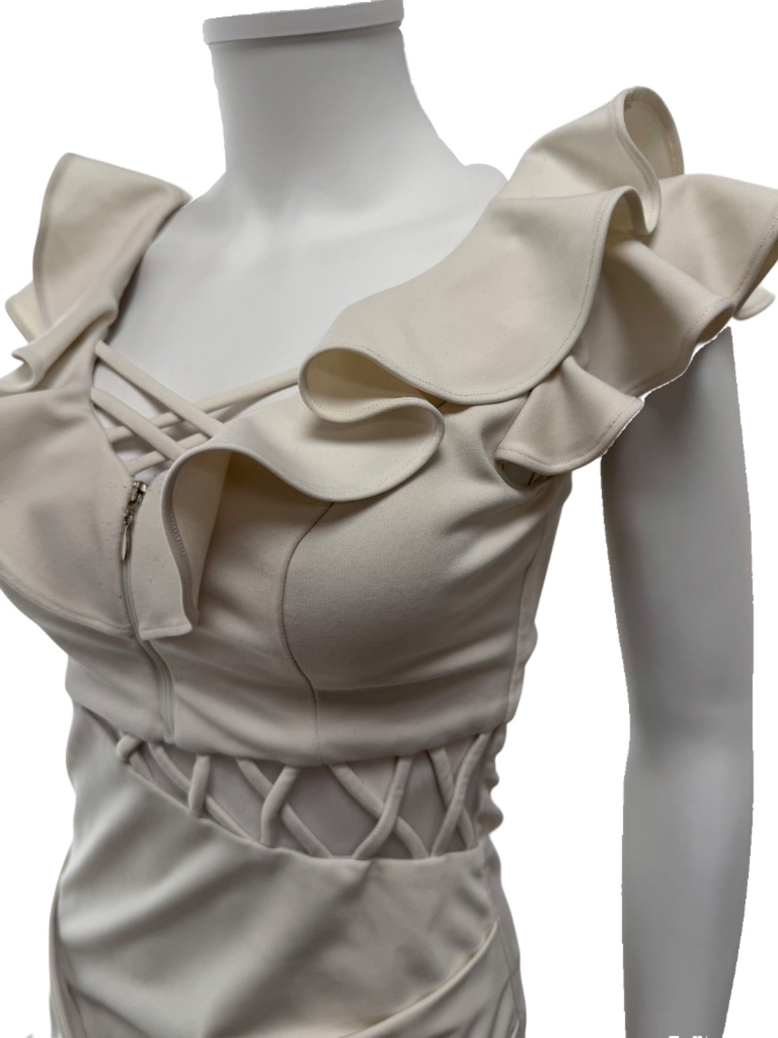 【122】フリル サイドギャザー フロントジップ ミニ丈 ミニドレス Andy GLAMOROUS