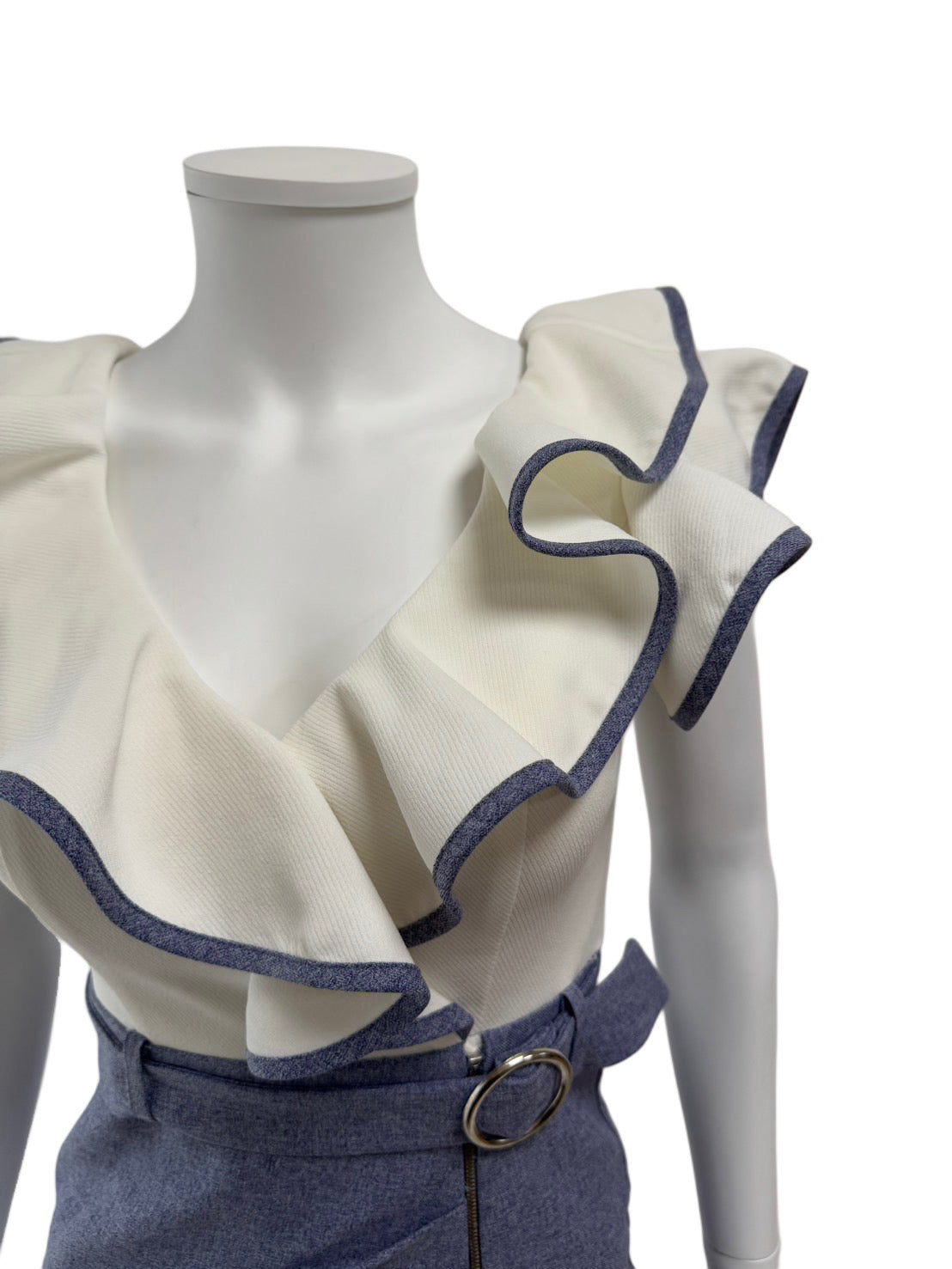 【131】フリル スリット ジップ ベルト サイドギャザー ツートーン ROBE de FLEURS