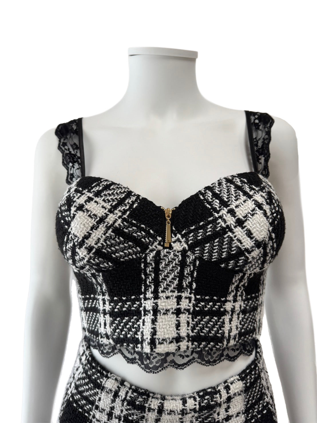 【150】セットアップ フロントジップ ノースリーブ レース チャック ROBE de FLEURS