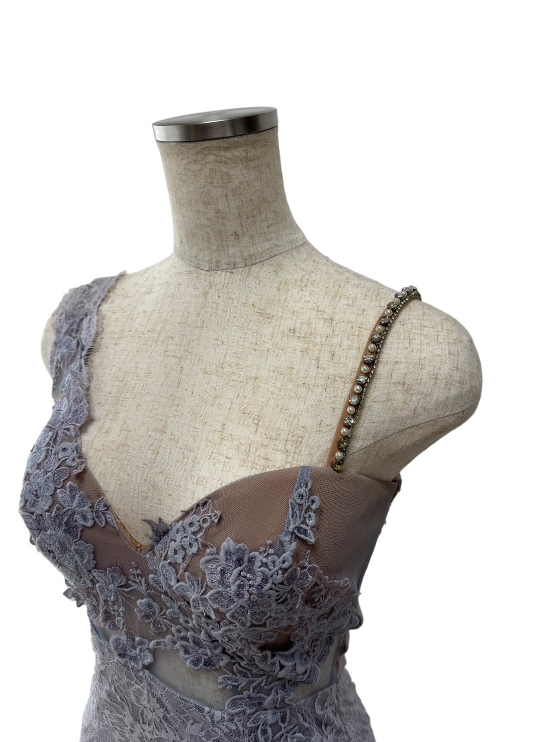 【159】レース パール シースルー ノースリーブ ミニドレス ROBE de FLEURS Glossy