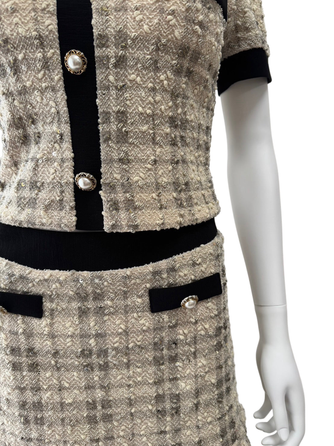 【157】セットアップ チェック 袖あり フレア Vネック an