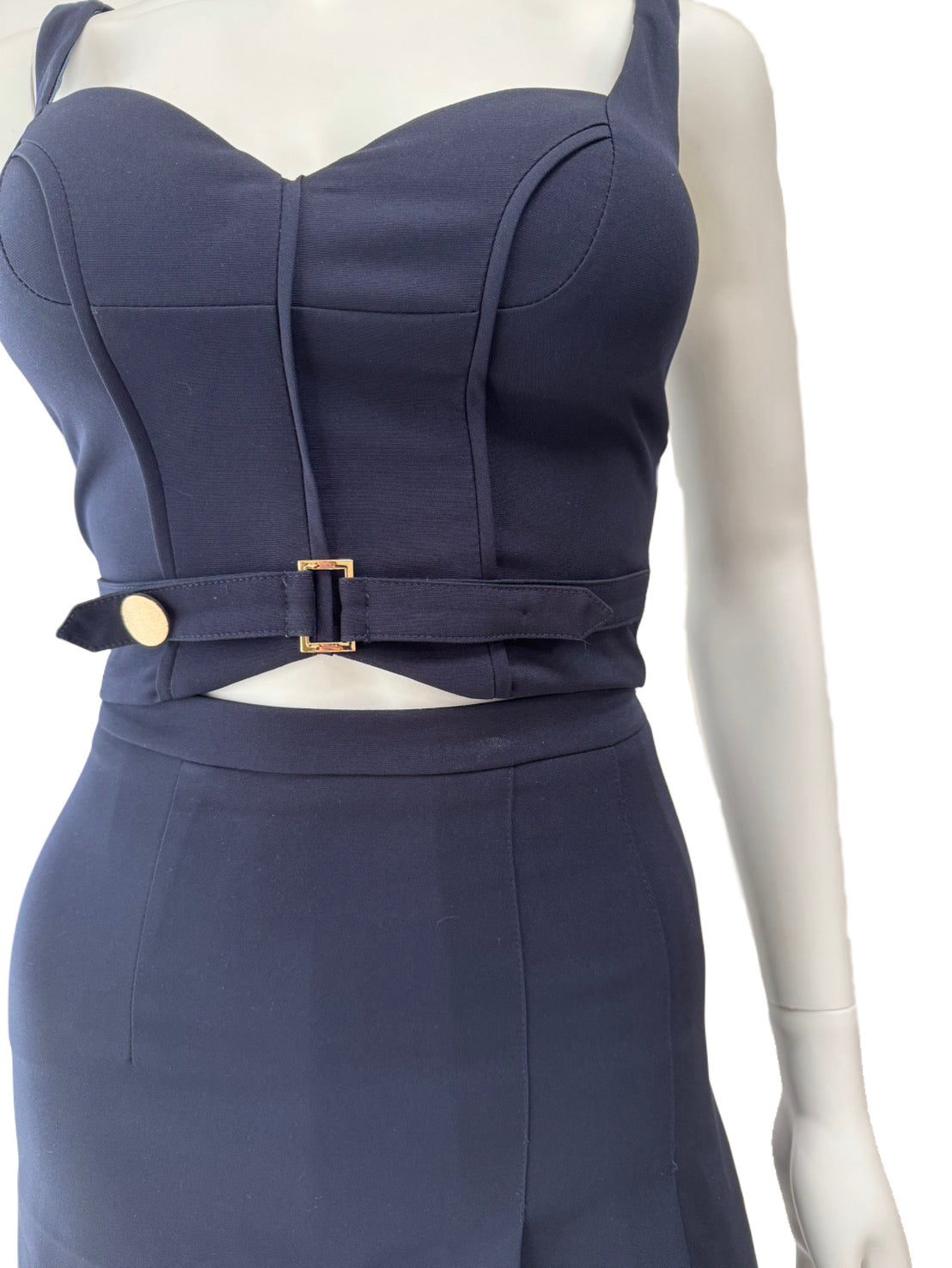 【139】セットアップ プリーツ ノースリーブ ベルト ミニドレス ROBE de FLEURS Glossy