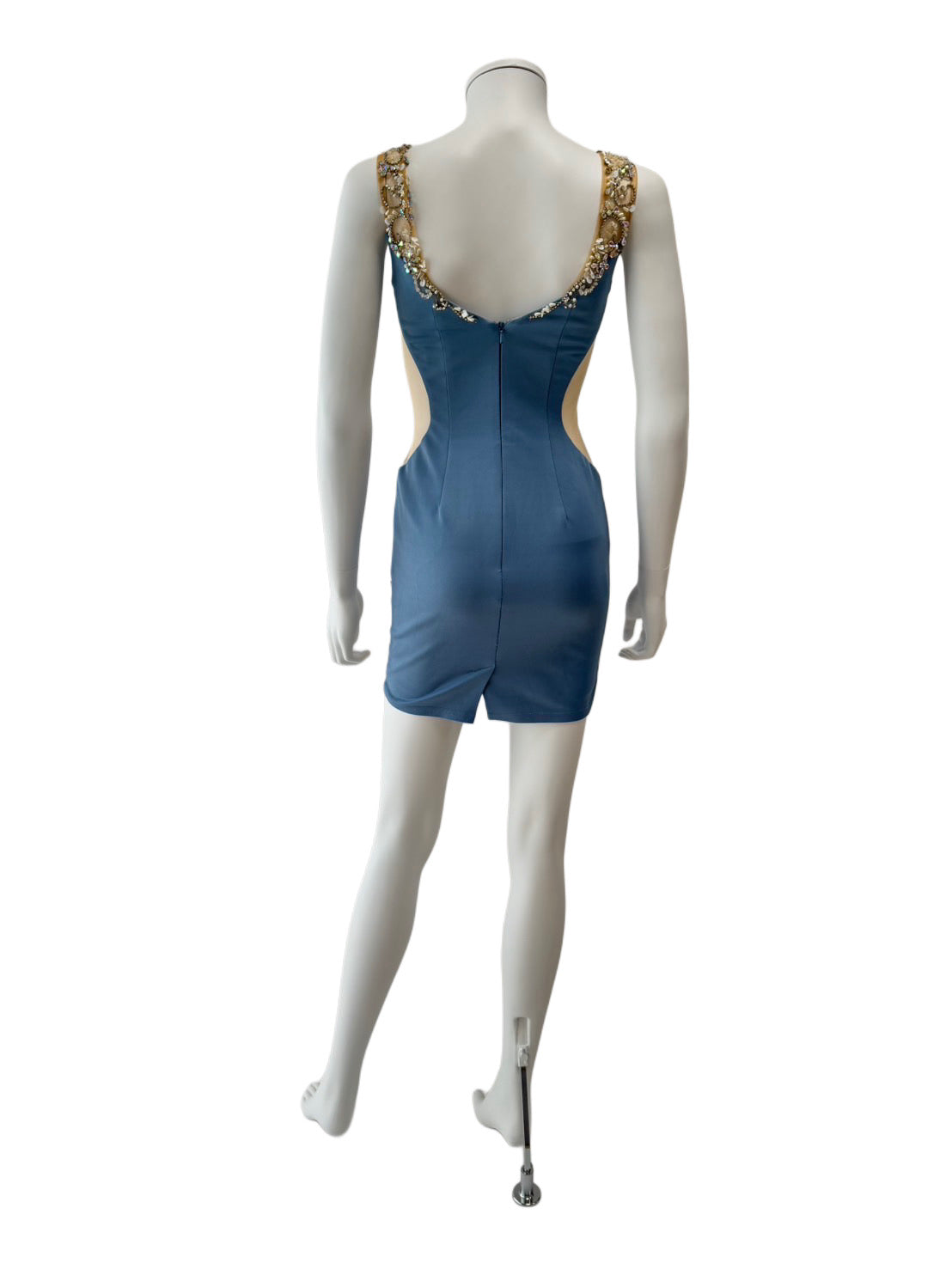 【149】ノースリーブ ビジュー シースルー ギャザー ミニドレス ANGLE R