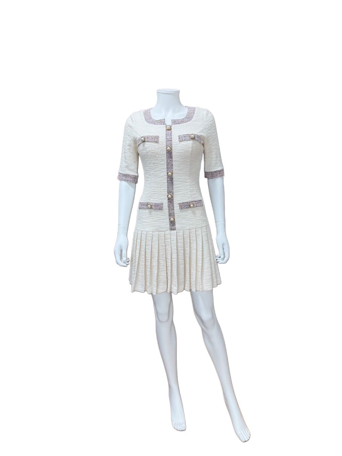 【003】NEW！プリーツ ツイード 袖あり ミニドレス an