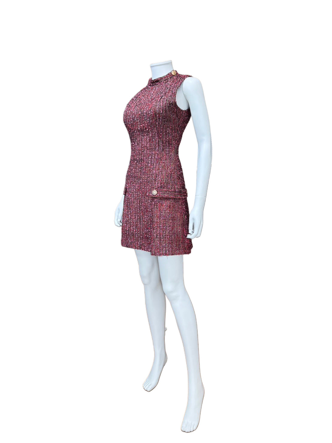 【004】NEW！プリーツ レース ツイード ノースリーブ ミニドレス DEA.by ROBE de FLEURS