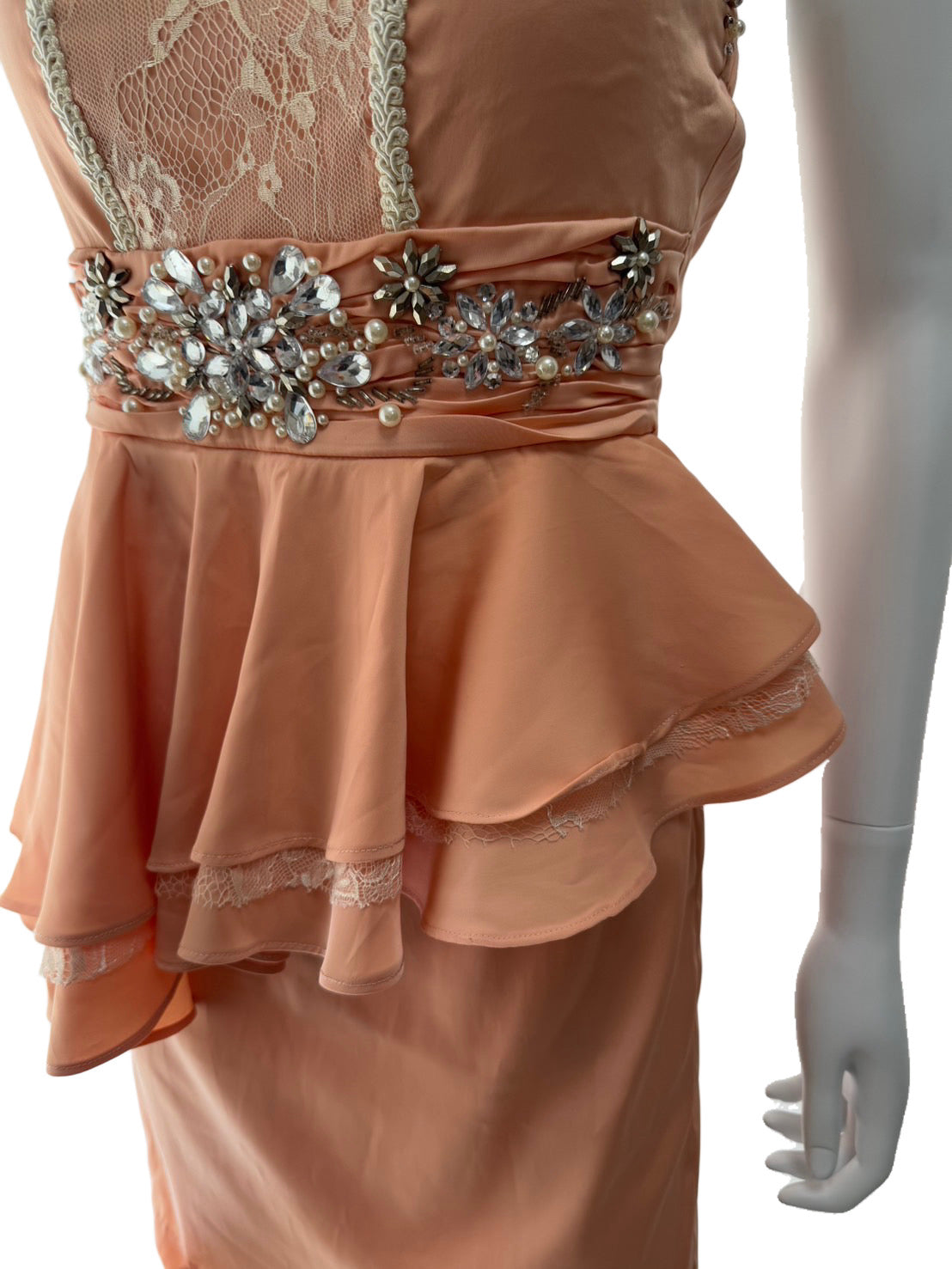 【130】ペプラム ビジュー ミニ丈 ミニドレス ROBE de FLEURS