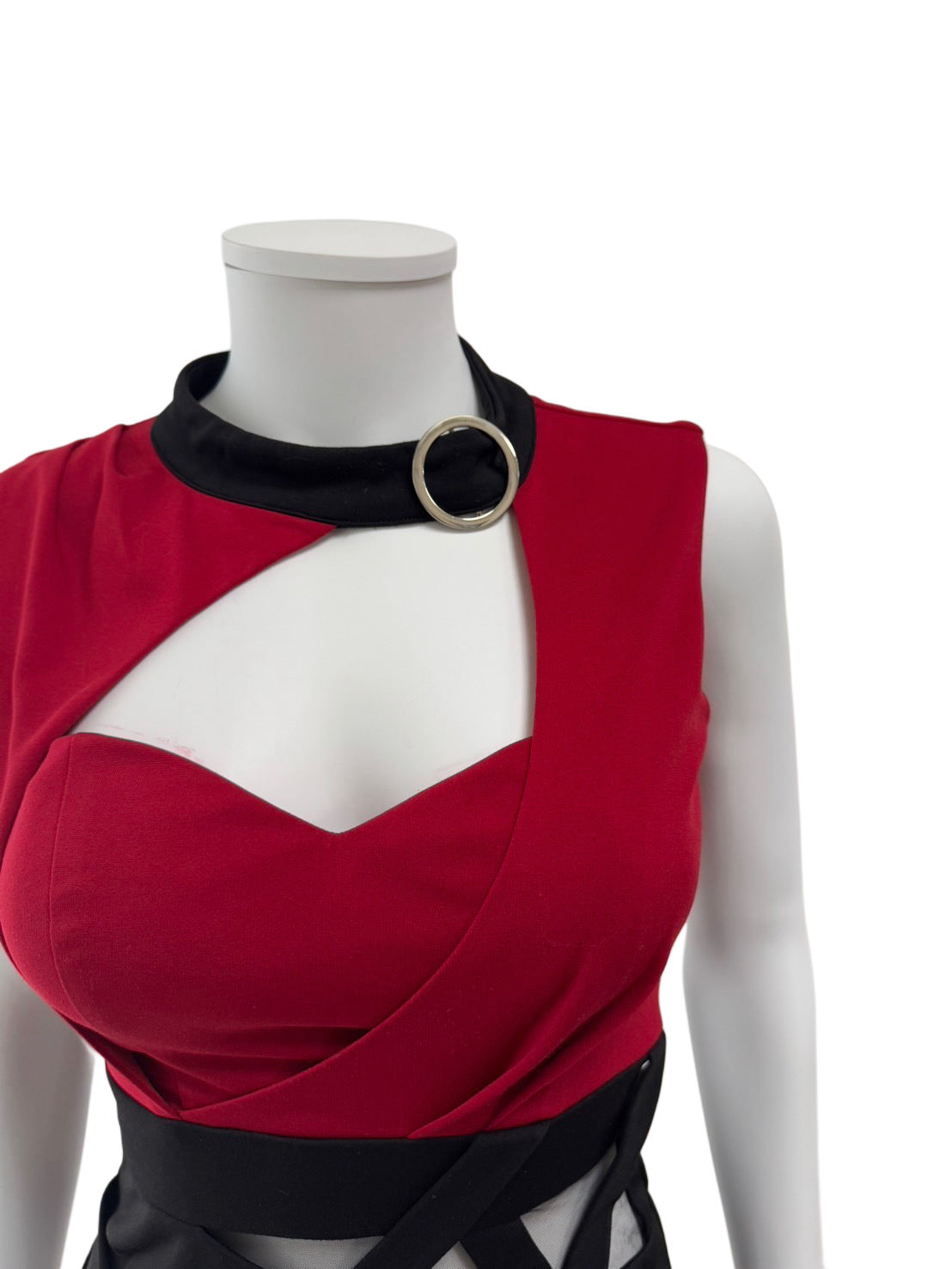 【133】ツートーン  ハイネック スリット ノースリーブ ミニドレス Andy GLAMOROUS