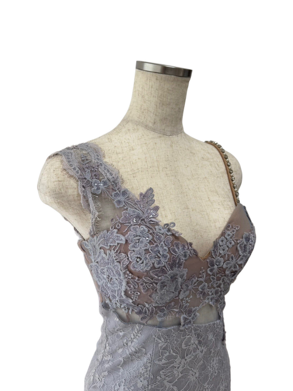 【159】レース パール シースルー ノースリーブ ミニドレス ROBE de FLEURS Glossy