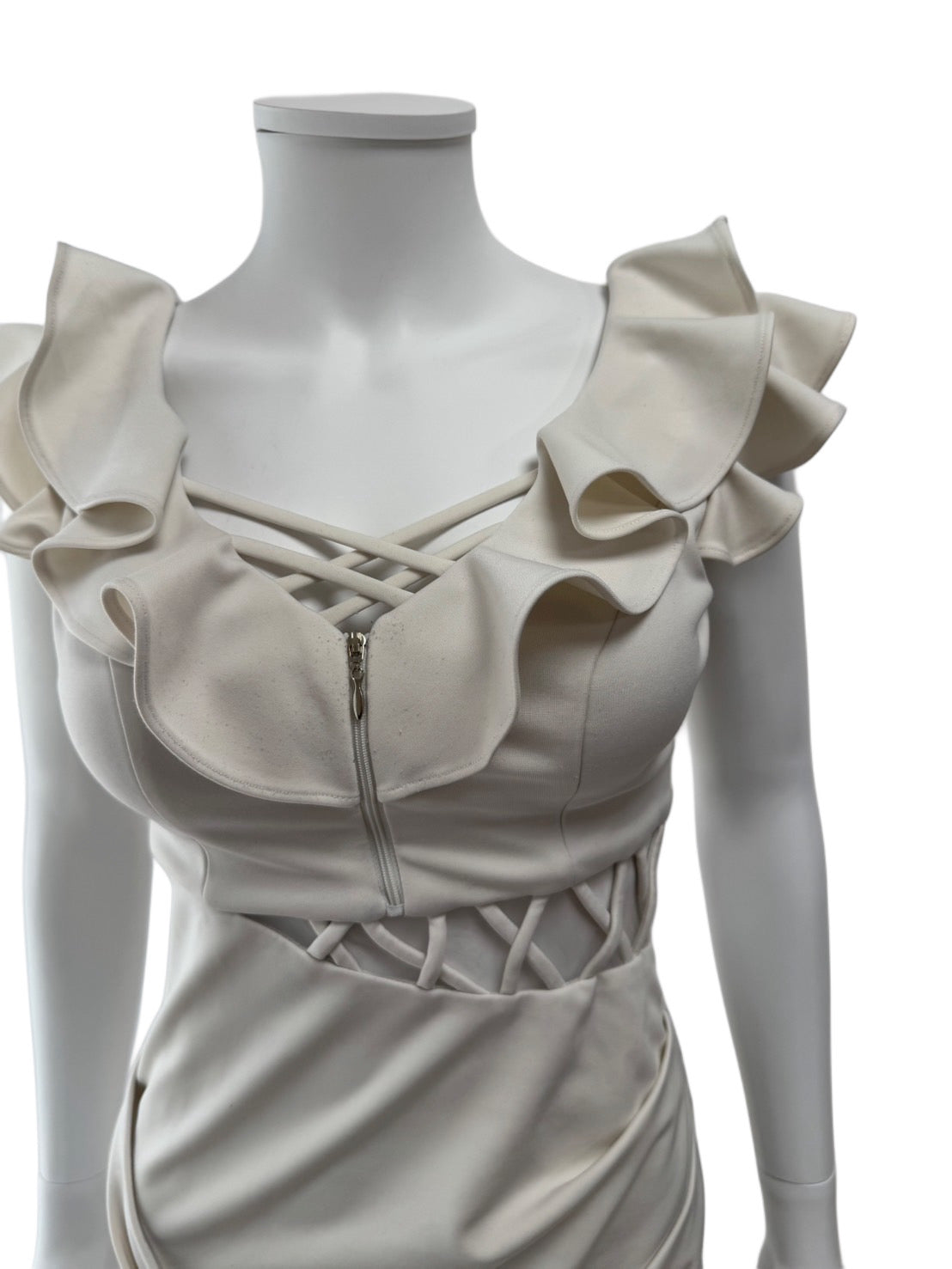 【122】フリル サイドギャザー フロントジップ ミニ丈 ミニドレス Andy GLAMOROUS