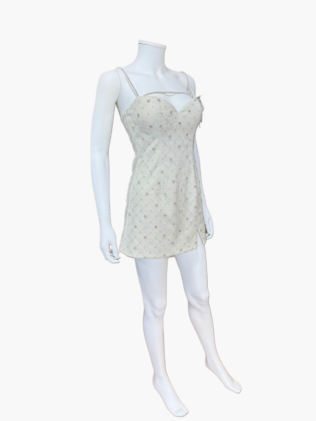 【183】ノースリーブ ビジュー リボン スリット Aライン ROBE de FLEURS