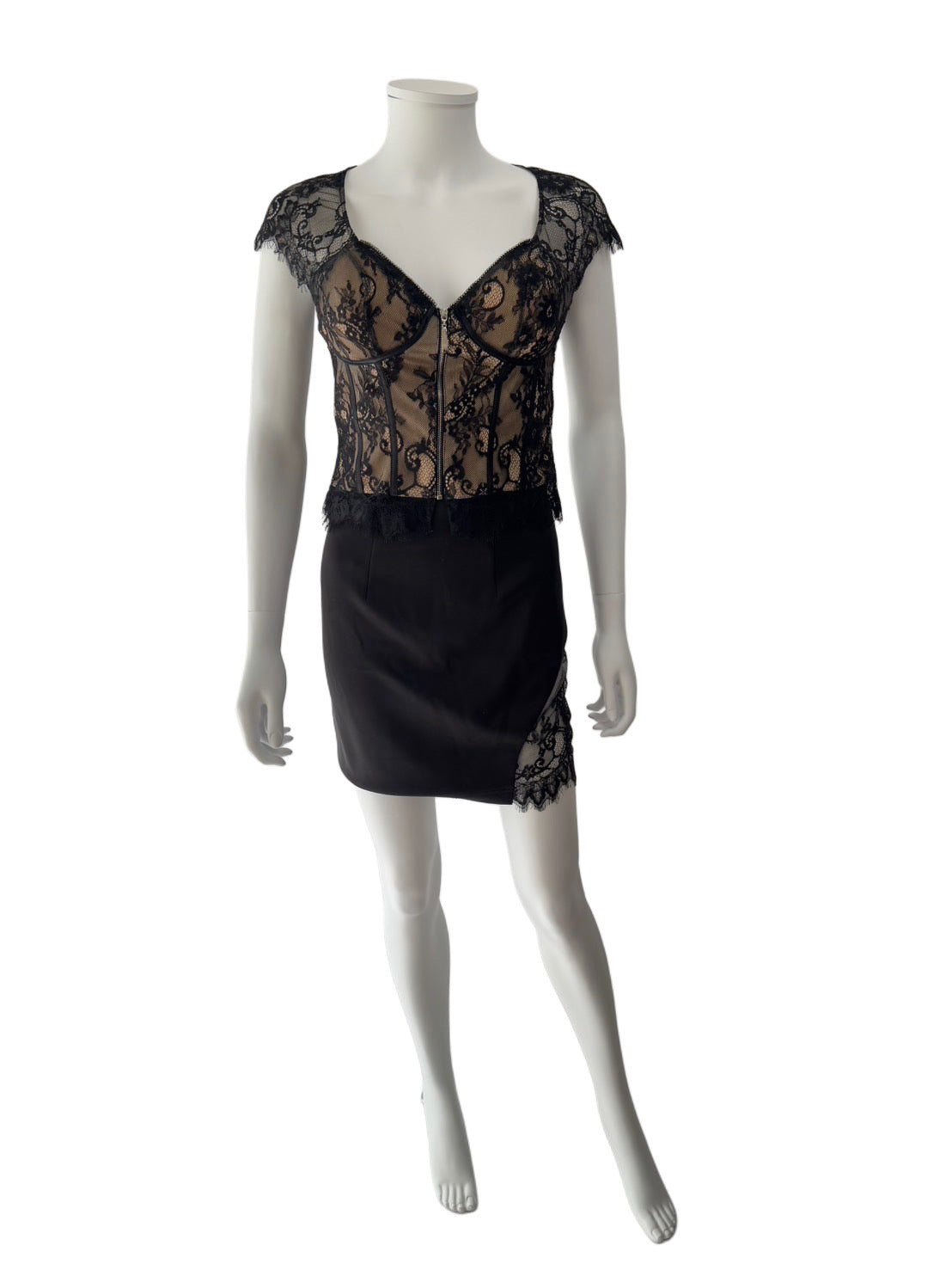 【142】セットアップ レース シースルー フロントジップ ANGLE R