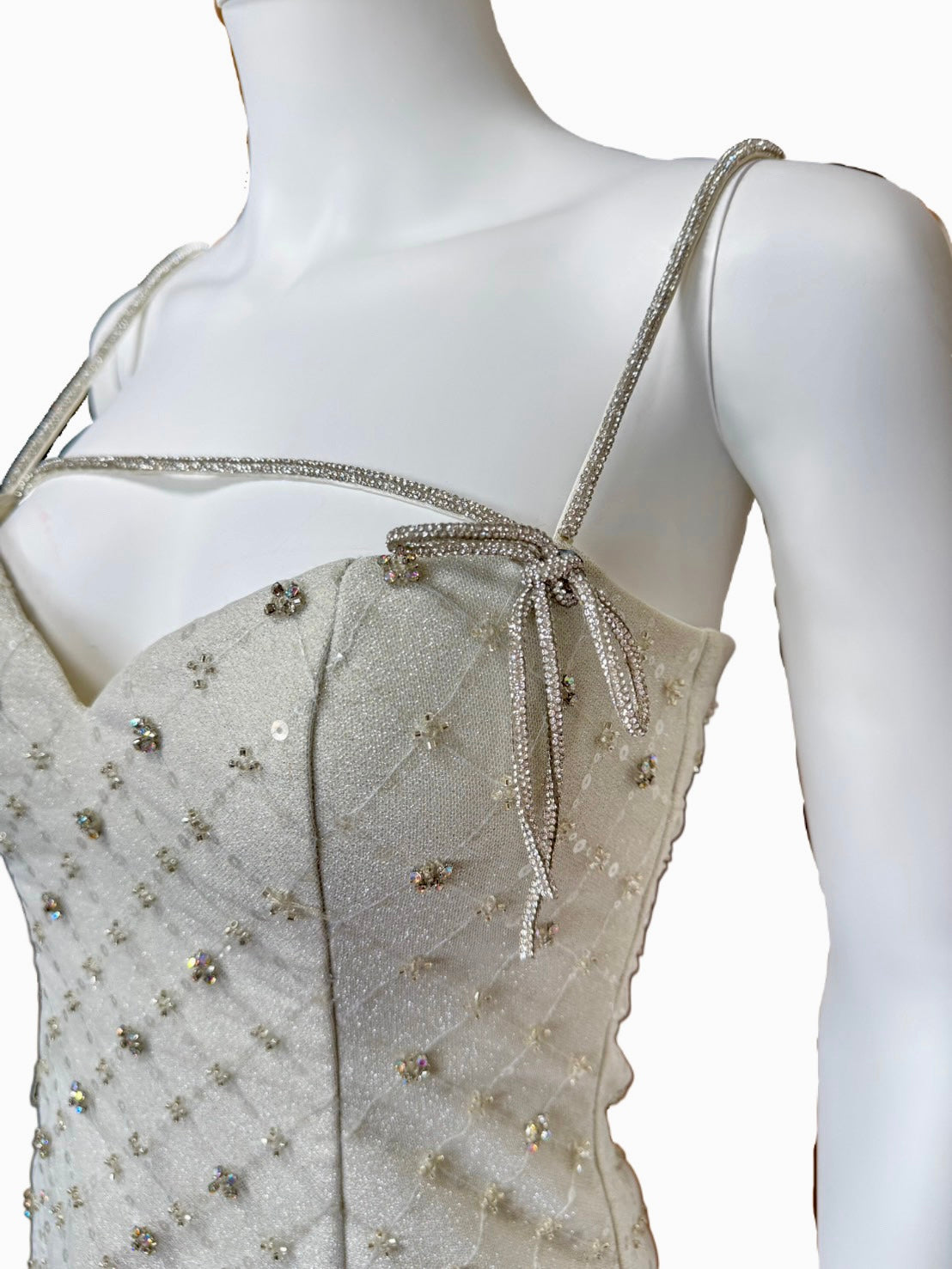【183】ノースリーブ ビジュー リボン スリット Aライン ROBE de FLEURS