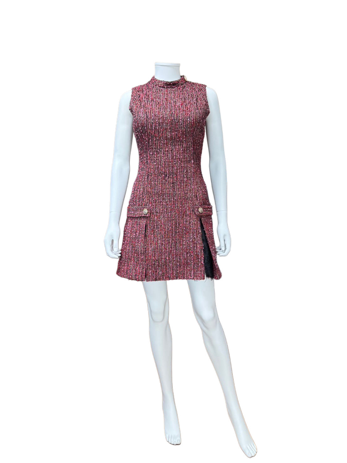 【004】NEW！プリーツ レース ツイード ノースリーブ ミニドレス DEA.by ROBE de FLEURS