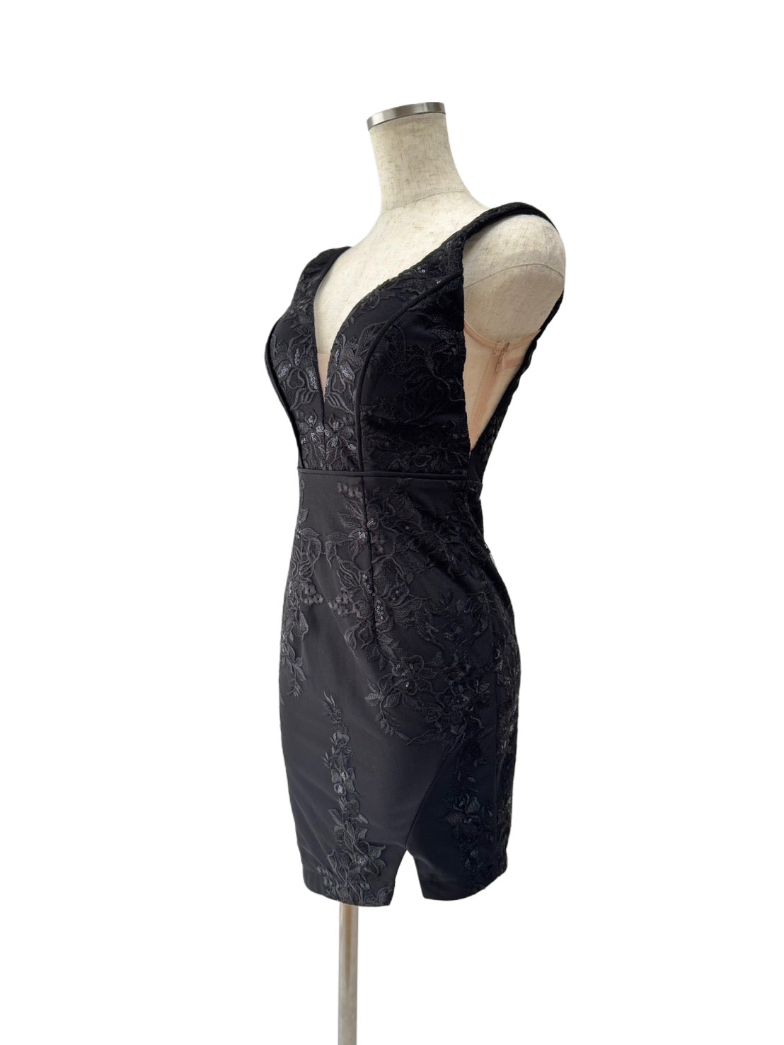 【154】ノースリーブ シースルー ビジュー スリット ROBE de FLEURS Glossy