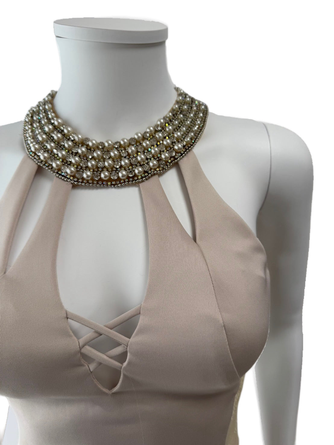 【113】ビジュー シースルー ノースリーブ ミニ丈 ミニドレス ANGLE R