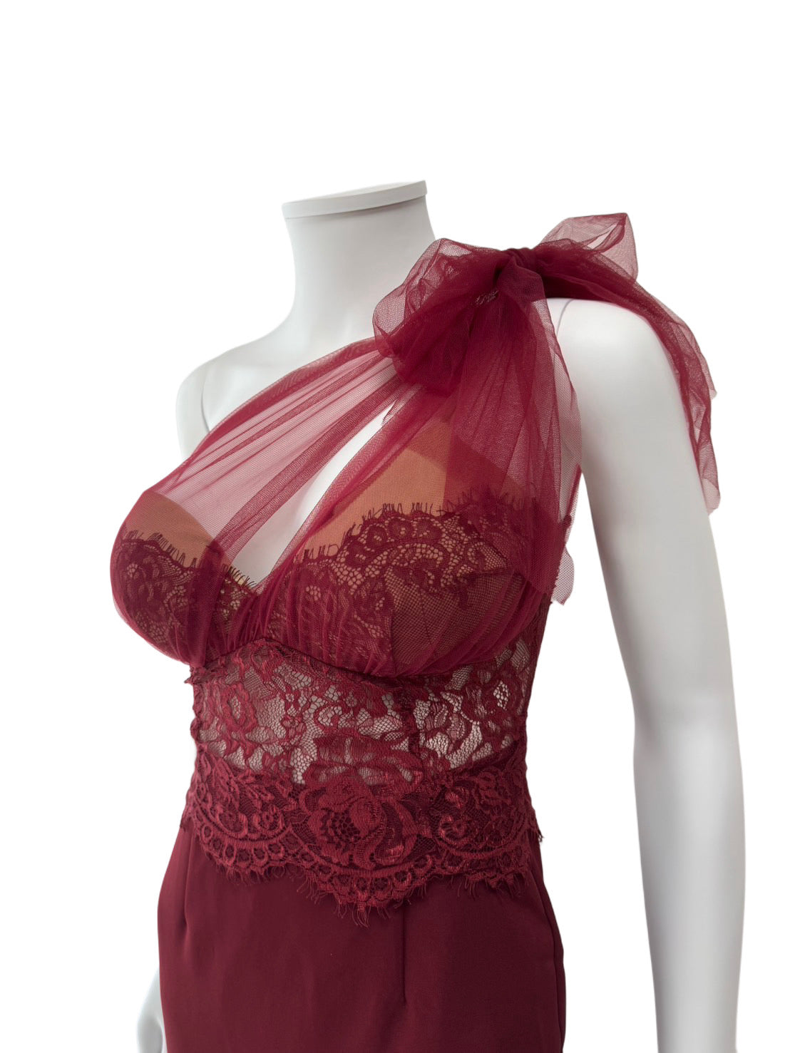 【138】マーメイド レース チュール ワンショルダー ミディアムドレス an