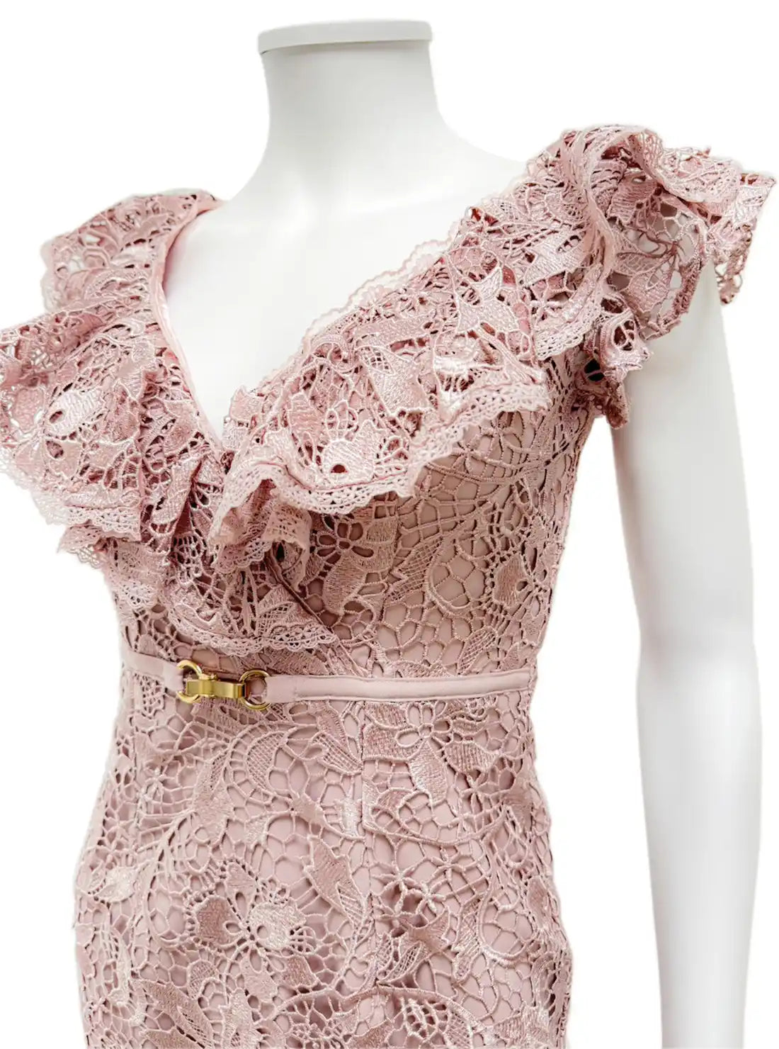 総レース オフショル フリル ベルト タイト ミニドレス キャバドレス DEA. by ROBE de FLEURS | et toi（エトワ） レンタルキャバドレス