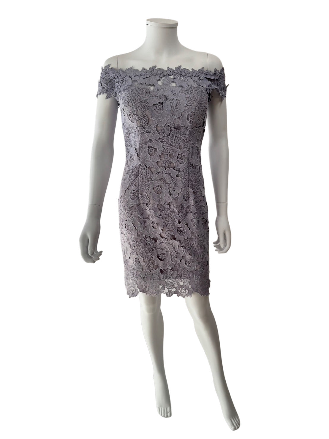 【120】オフショルダー レース ひざ丈 ミディアムドレス an