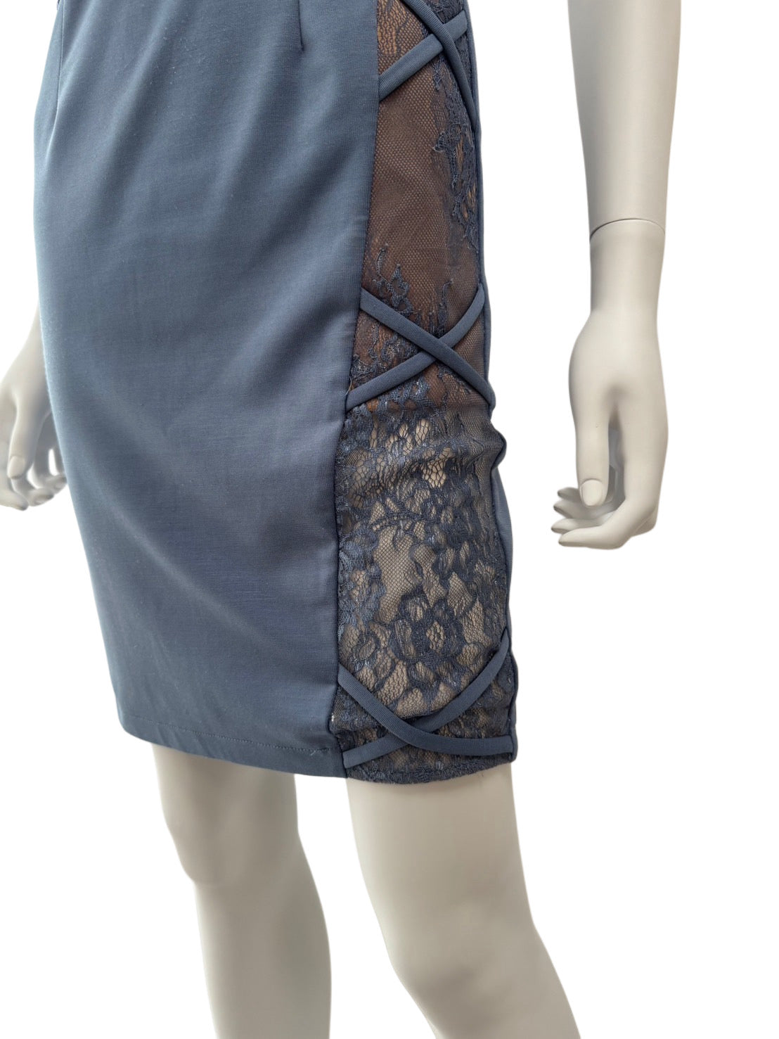 【158】チュール リボン ワンショルダー シースルー レース ミニドレス an