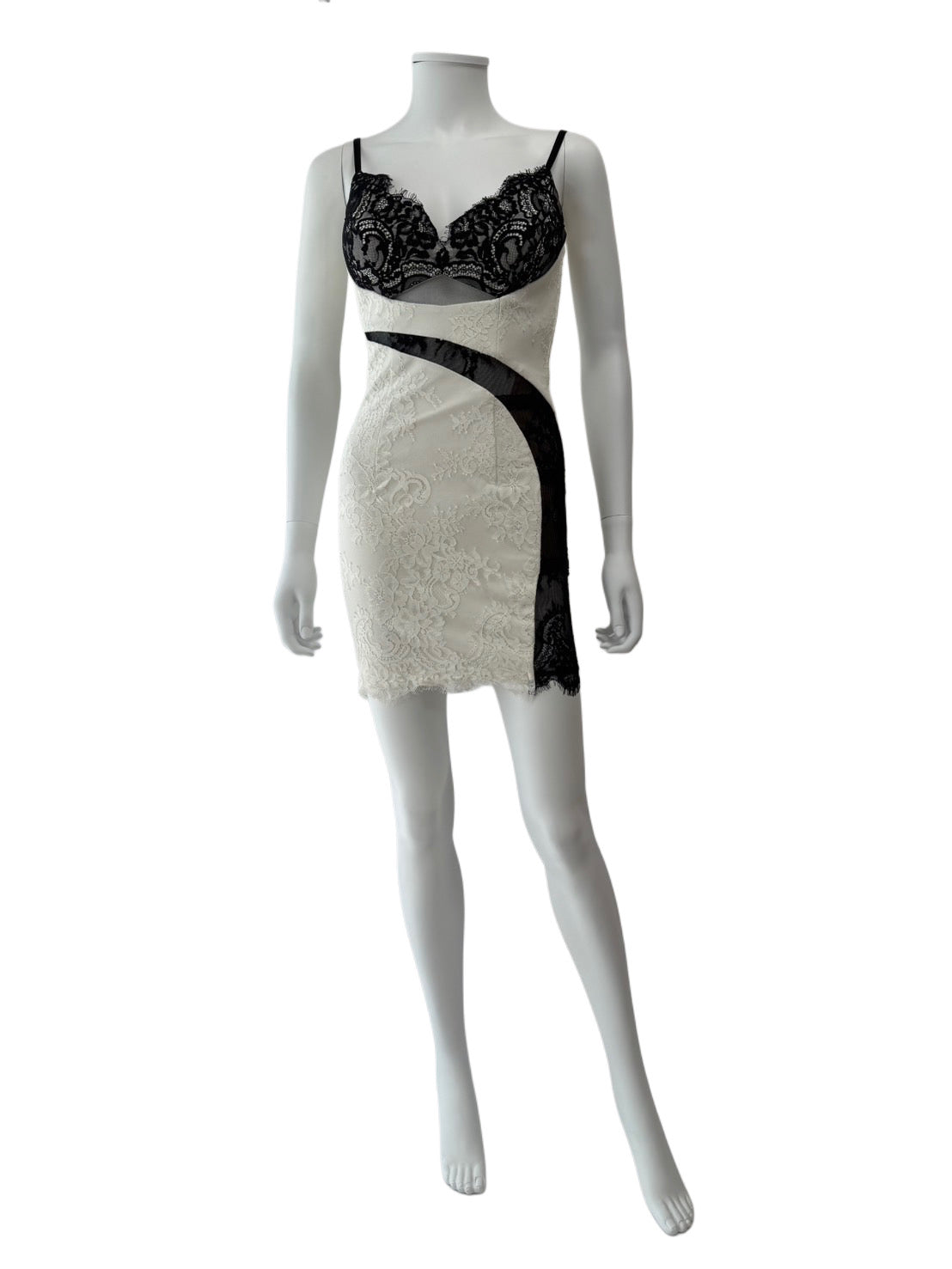 【136】レース シースルー ノースリーブ タイト ミニドレス ROBE de FLEURS Glossy