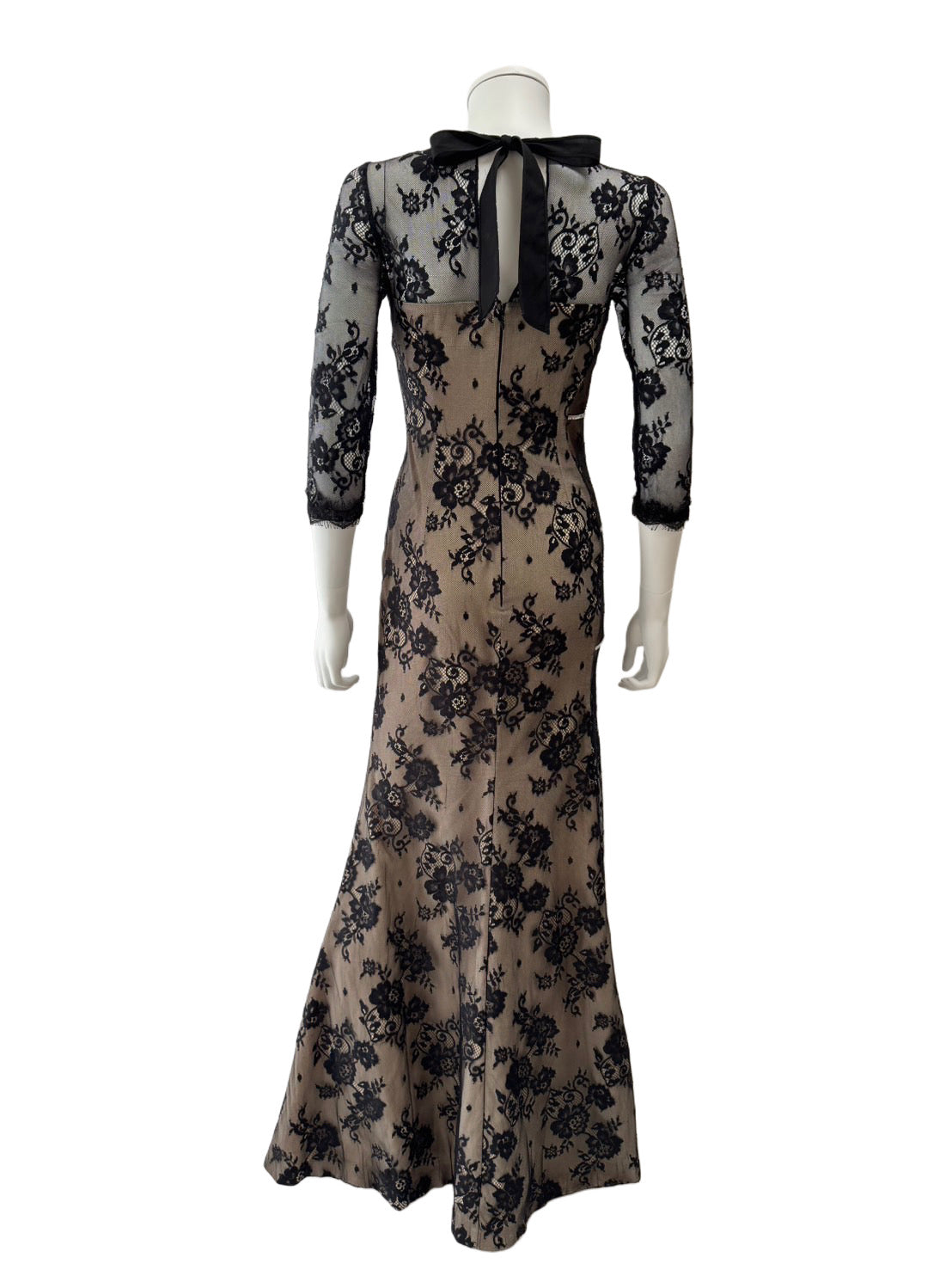 【153】袖あり レース 胸元ジップ ビジュー シースルー スリット ロングドレス ROBE de FLEURS Glossy