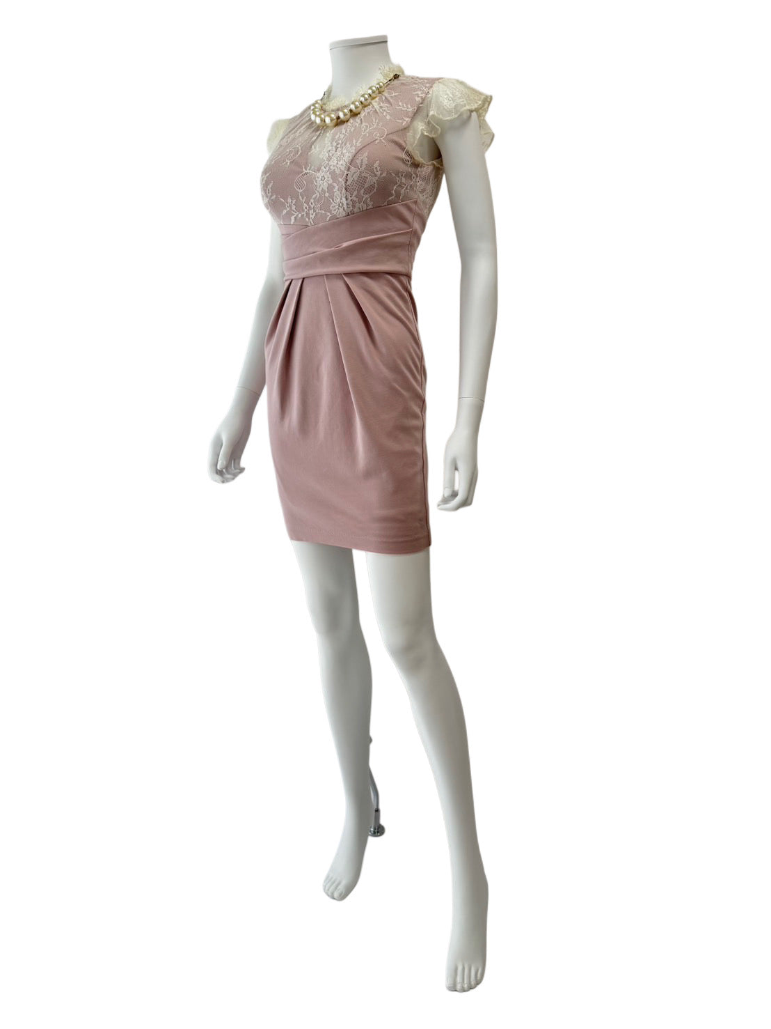 【143】ネックレス付 パール レース ギャザー ミニ丈 ROBE de FLEURS