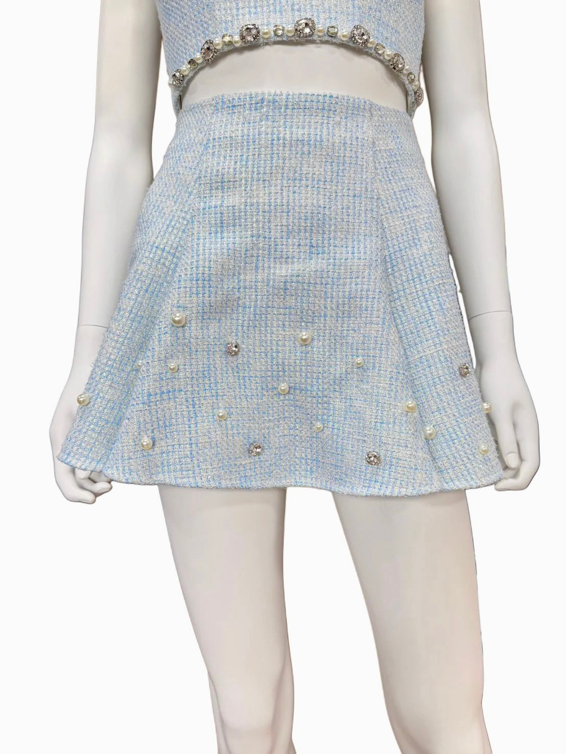 【001】NEW！ノースリーブ ビジュー セットアップ Aライン フレア ツイード ROBE de FLEURS