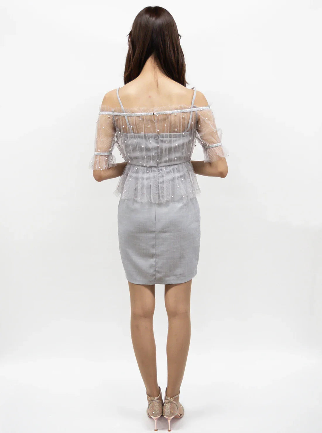 キャミソール オフショル ビジュー ペプラム タイト ミニドレス キャバドレス ROBE de FLEURS | et toi（エトワ） レンタルキャバドレス