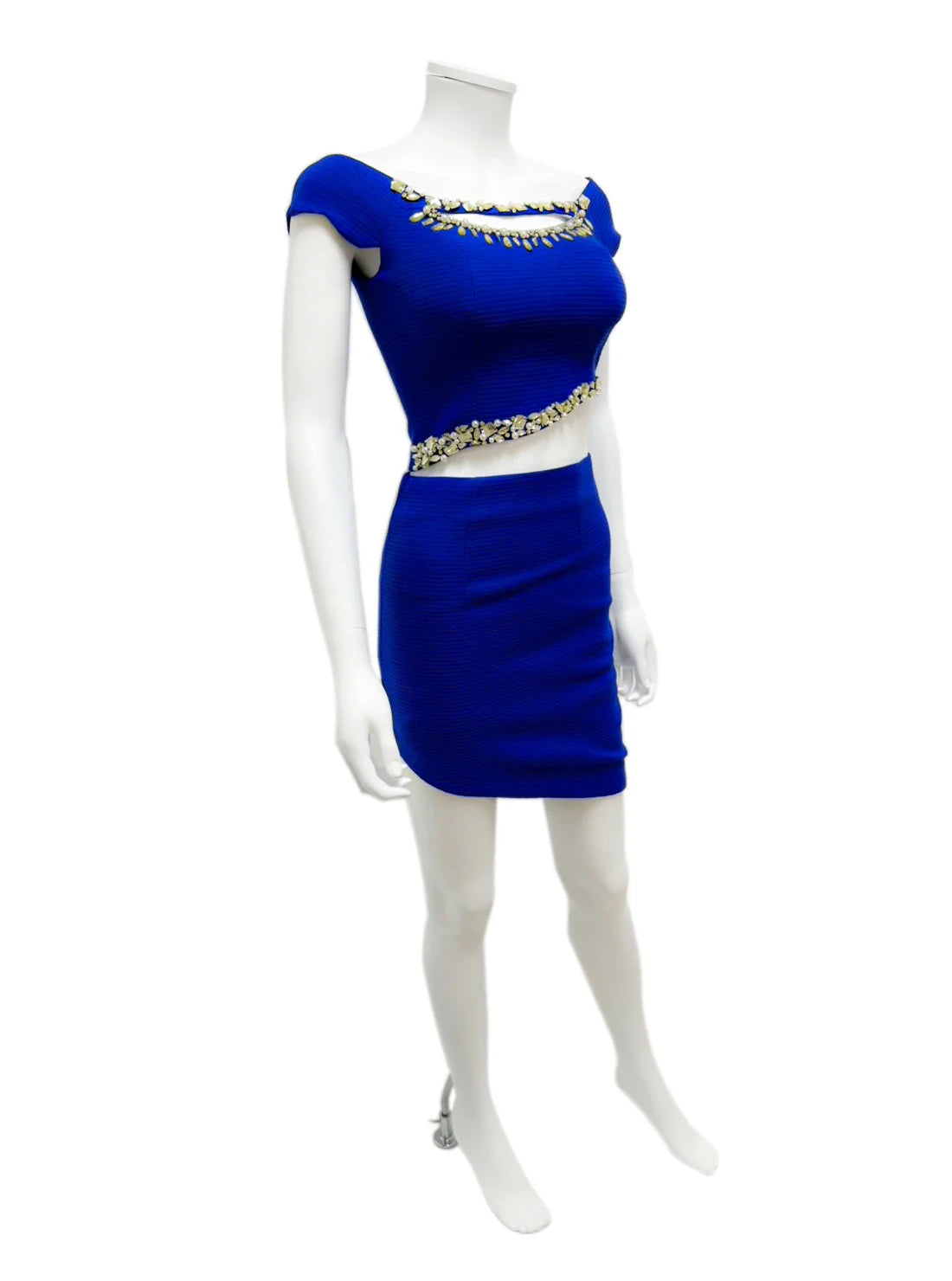 セットアップ ビジュー 袖あり タイト ミニドレス キャバドレス ROBE de FLEURS Glossy | et toi（エトワ） レンタルキャバドレス