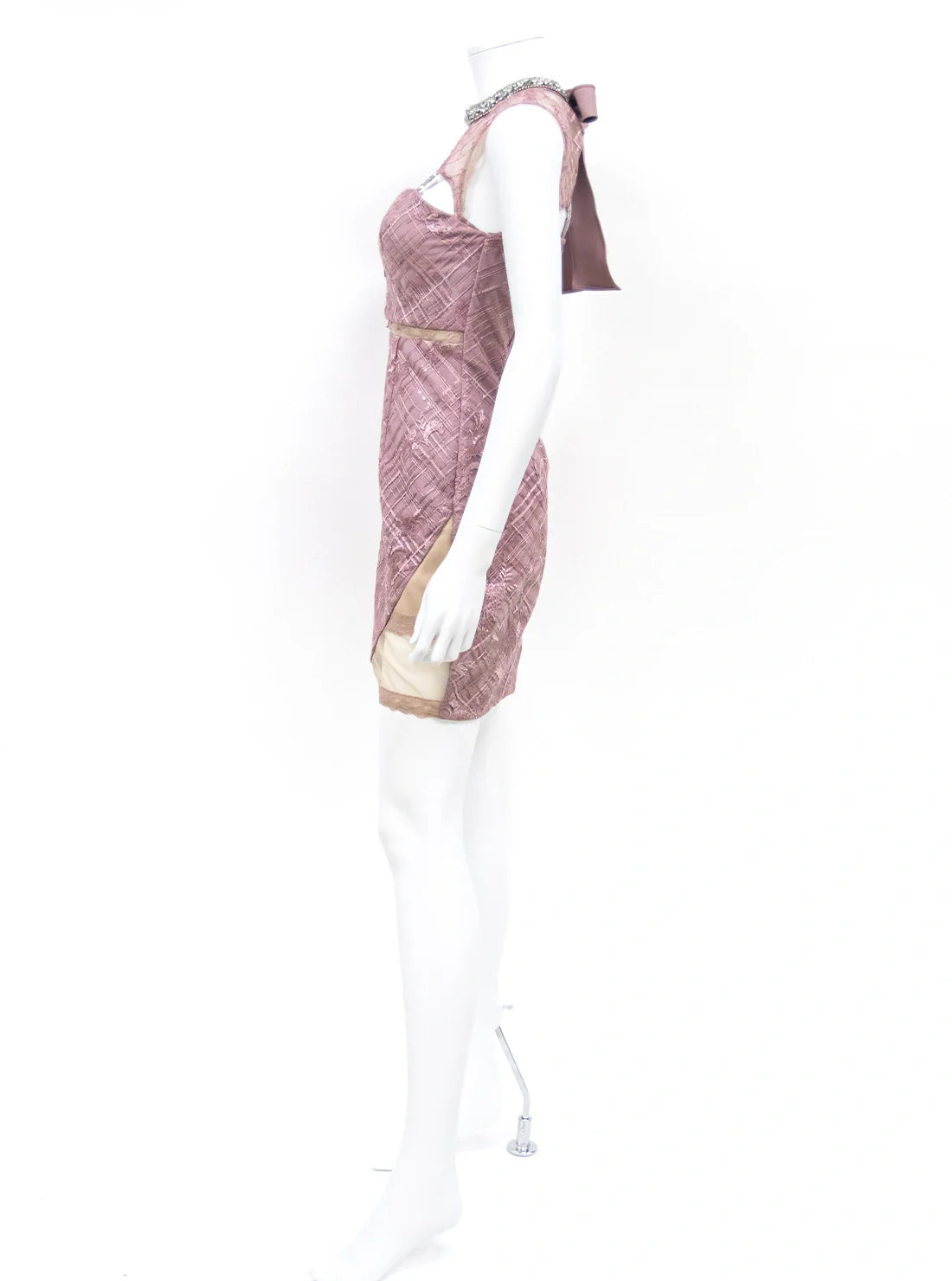 ネックリボン ビジュー レース タイト ミニドレス キャバドレス ROBE de FLEURS Glossy | et toi（エトワ） レンタルキャバドレス