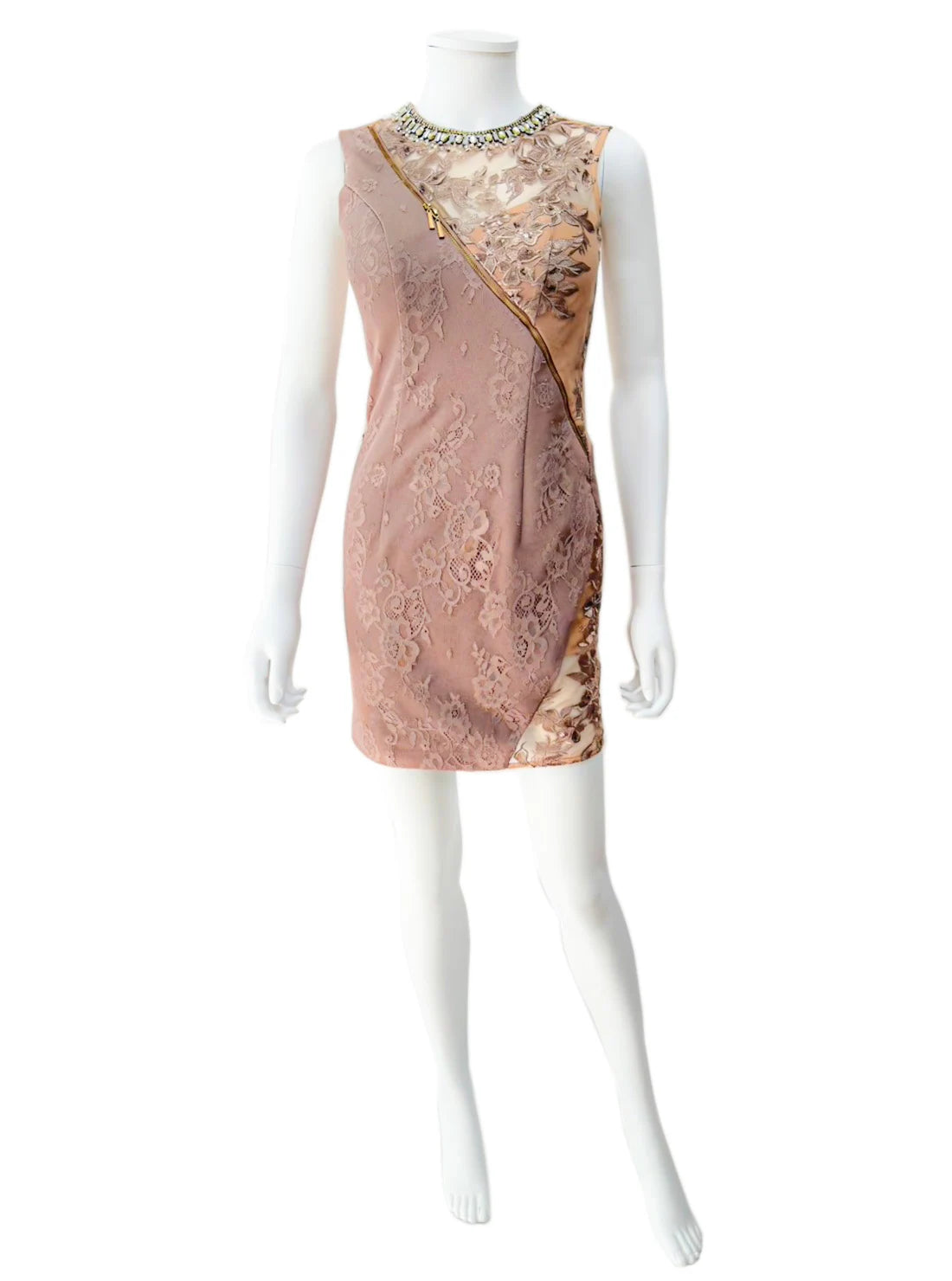 バストジップ 総レース ビジュー タイト ミニドレス キャバドレス ROBE de FLEURS Glossy