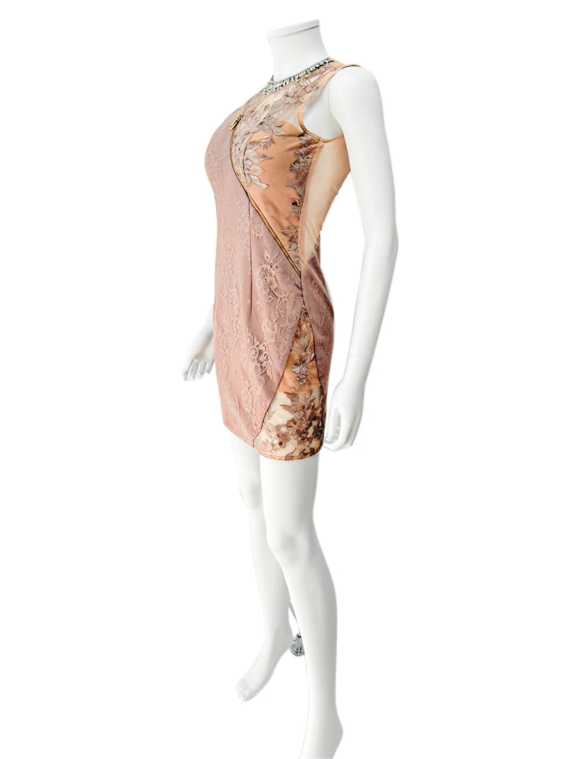 バストジップ 総レース ビジュー タイト ミニドレス キャバドレス ROBE de FLEURS Glossy